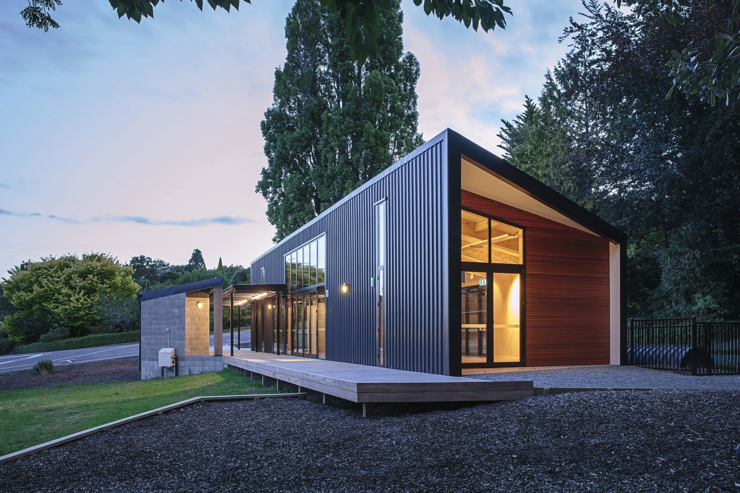Governors Bay Community Centre – harbour-side Christchurch community building with cedar and steel cladding by AW Architects (2017)