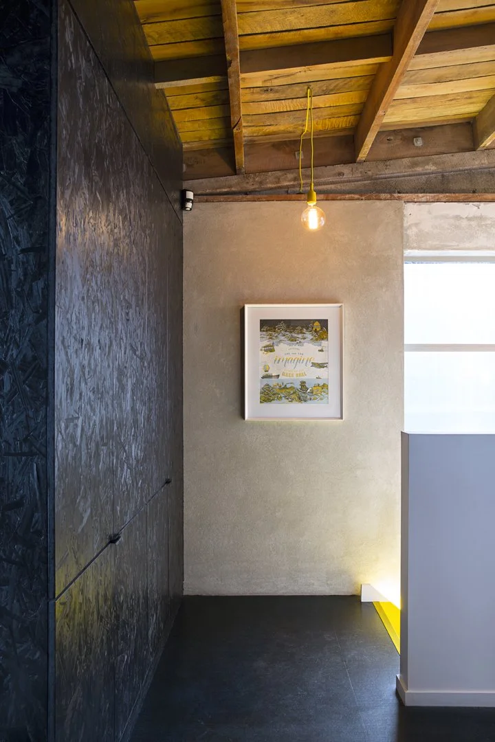 St Asaph Studio – Christchurch shared office with exposed rimu and bold colour by AW Architects & Deflux (2015).