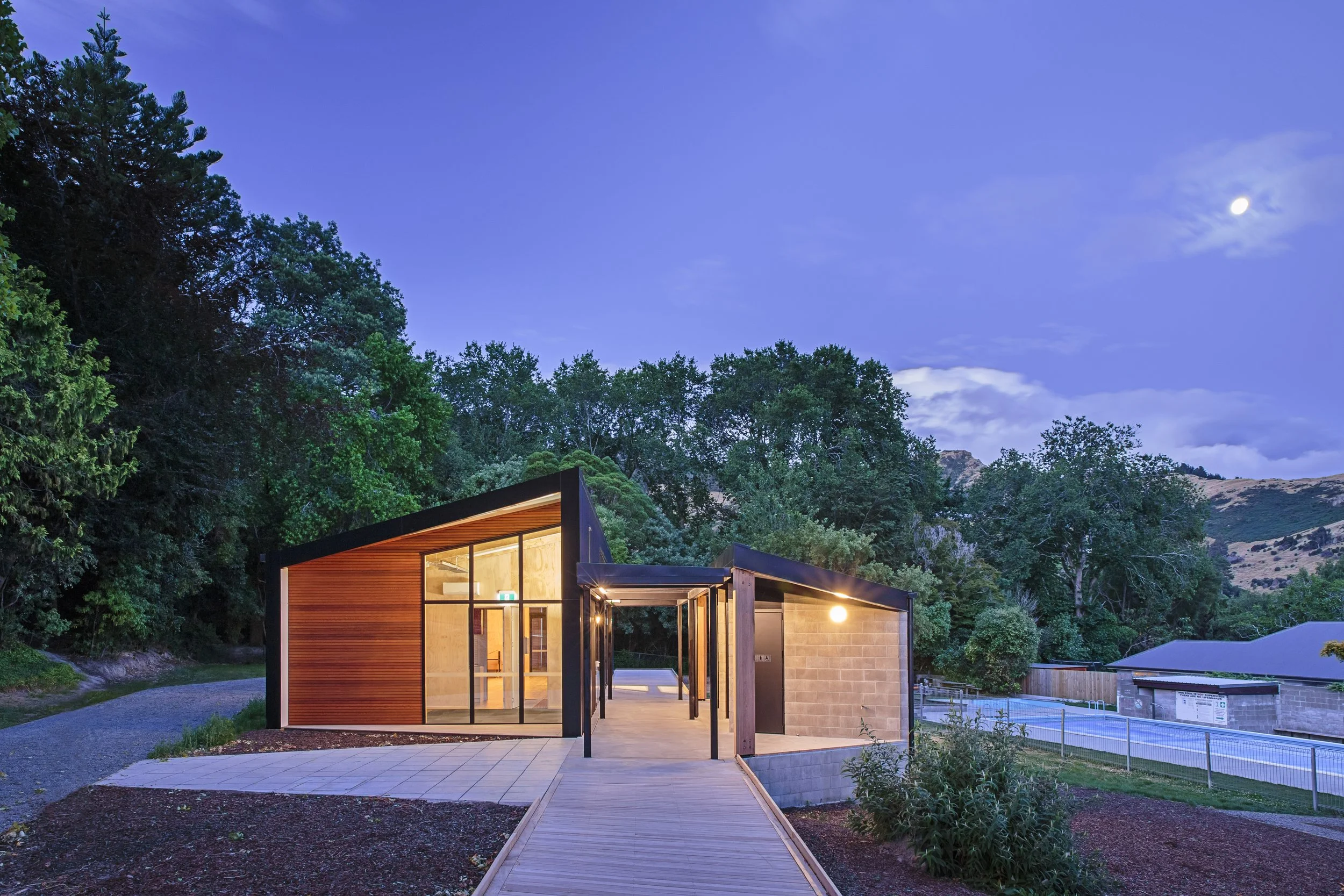 Governors Bay Community Centre – harbour-side Christchurch community building with cedar and steel cladding by AW Architects (2017)