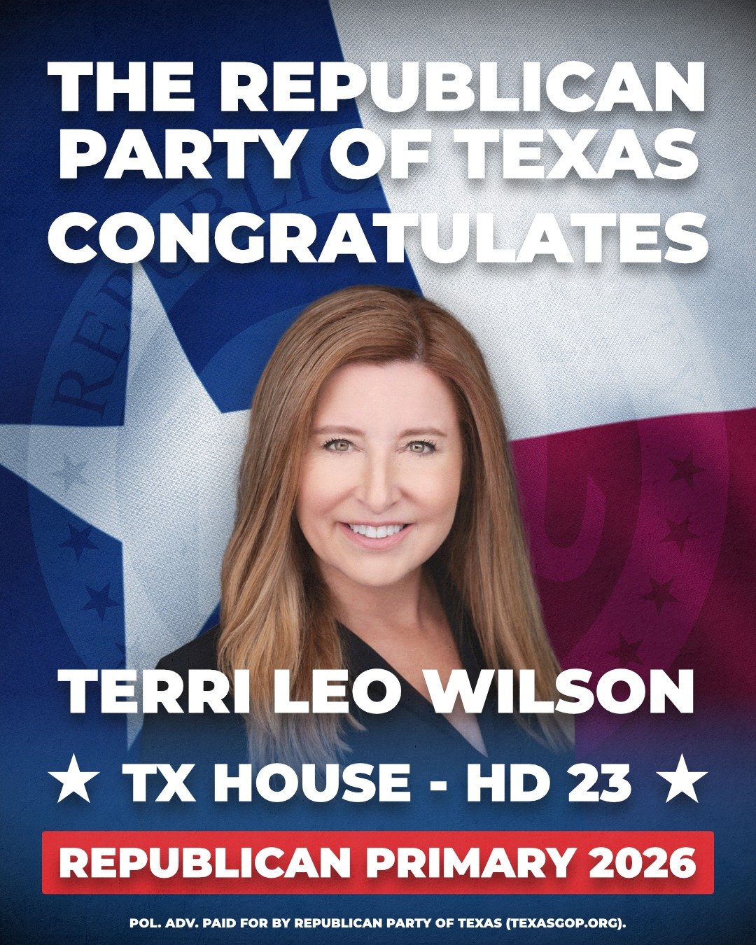 The Republican Party of Texas congratulates Terri Leo Wilson on winning the Republican nomination for Texas House, District 23!