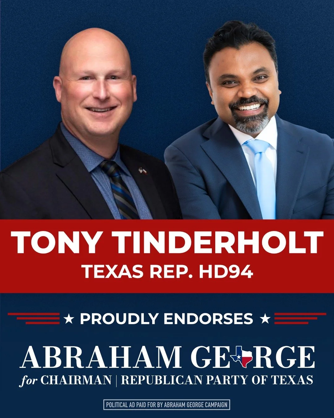 State Rep. Tony Tinderholt has dedicated many years to serving Texas - both in the United States armed forces and in the Texas House. 

His endorsement carries weight because it's built on a record of standing firm for conservative values. 

I'm grat