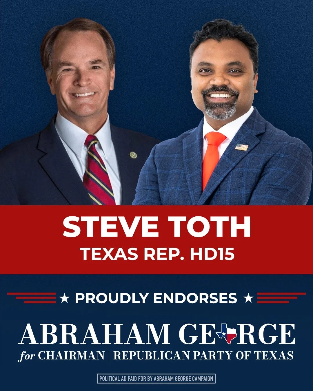 When conservative leaders who have earned their voters' trust step forward, it says something.

Steve Toth secured a decisive victory over an incumbent by standing firm on principle, and now he&rsquo;s backing Abraham George to do the same for the Re