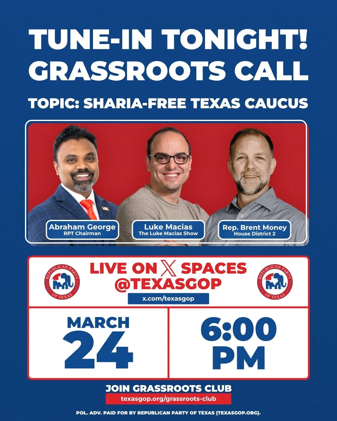 HAPPENING TONIGHT. 
You don&rsquo;t want to miss this.

We&rsquo;re diving into the issues Texans are talking about right now - not the headlines, not the talking points - just real conversations.

I&rsquo;ll be joined by Luke Macias and State Repres