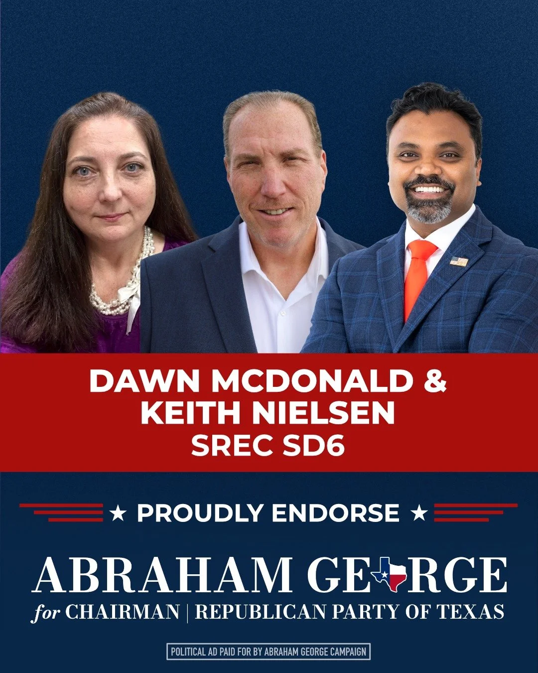 I&rsquo;m proud to have the full support of our SREC members in SD 6 - Dawn McDonald and Keith Nielsen.

Both have been strong, steady leaders for their district and for our party, and I&rsquo;m grateful for their trust and support.

SD 6 is unified 