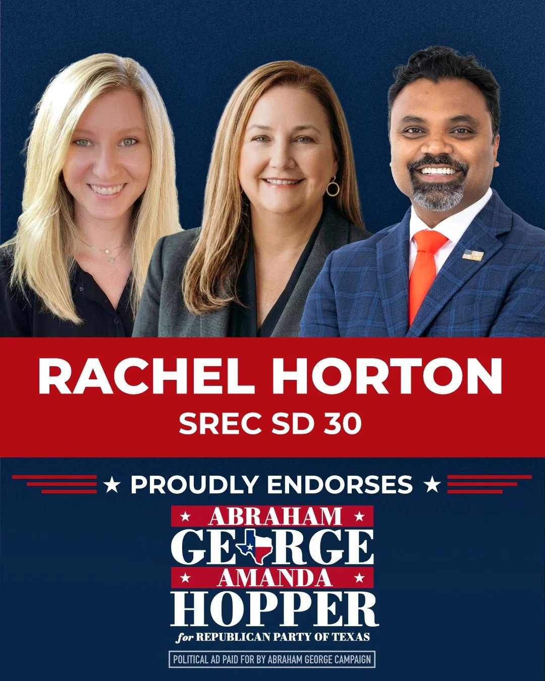 Grateful to have Rachel Horton, SREC for SD-30, standing with us.

Rachel has been in the trenches, doing the work, and fighting for our conservative priorities in Texas for years. She knows the difference between those who talk about leadership and 