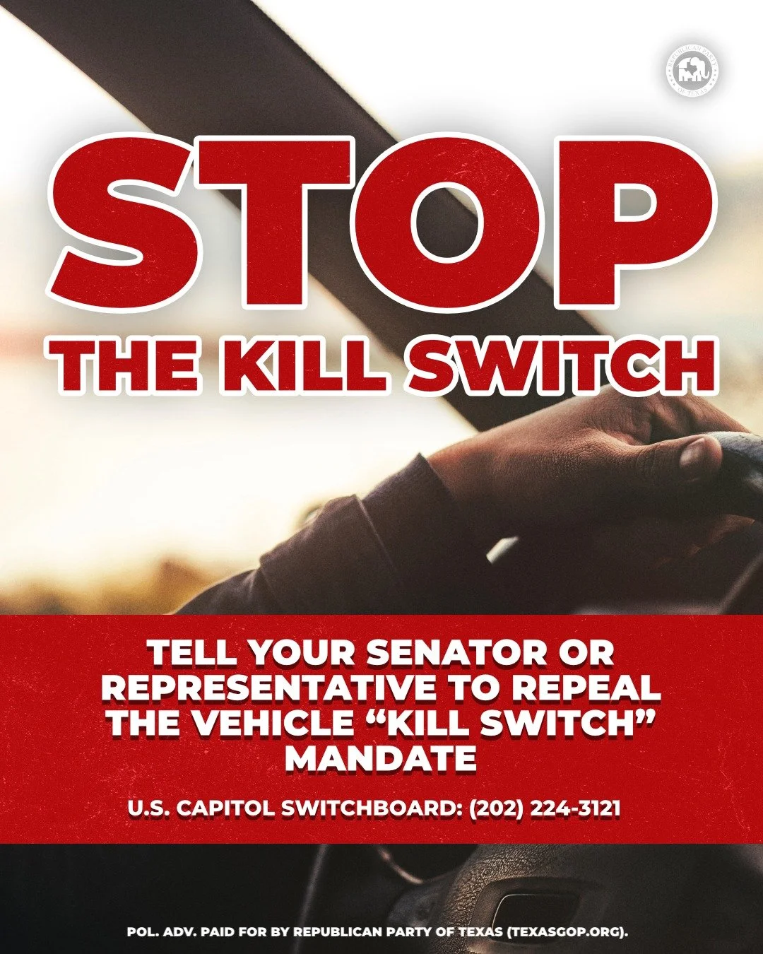 There&rsquo;s a federal mandate moving that could put monitoring technology inside your vehicle, and give Washington more control than it should ever have.

I don&rsquo;t believe that belongs in Texas, and I bet you don&rsquo;t either.

We still have