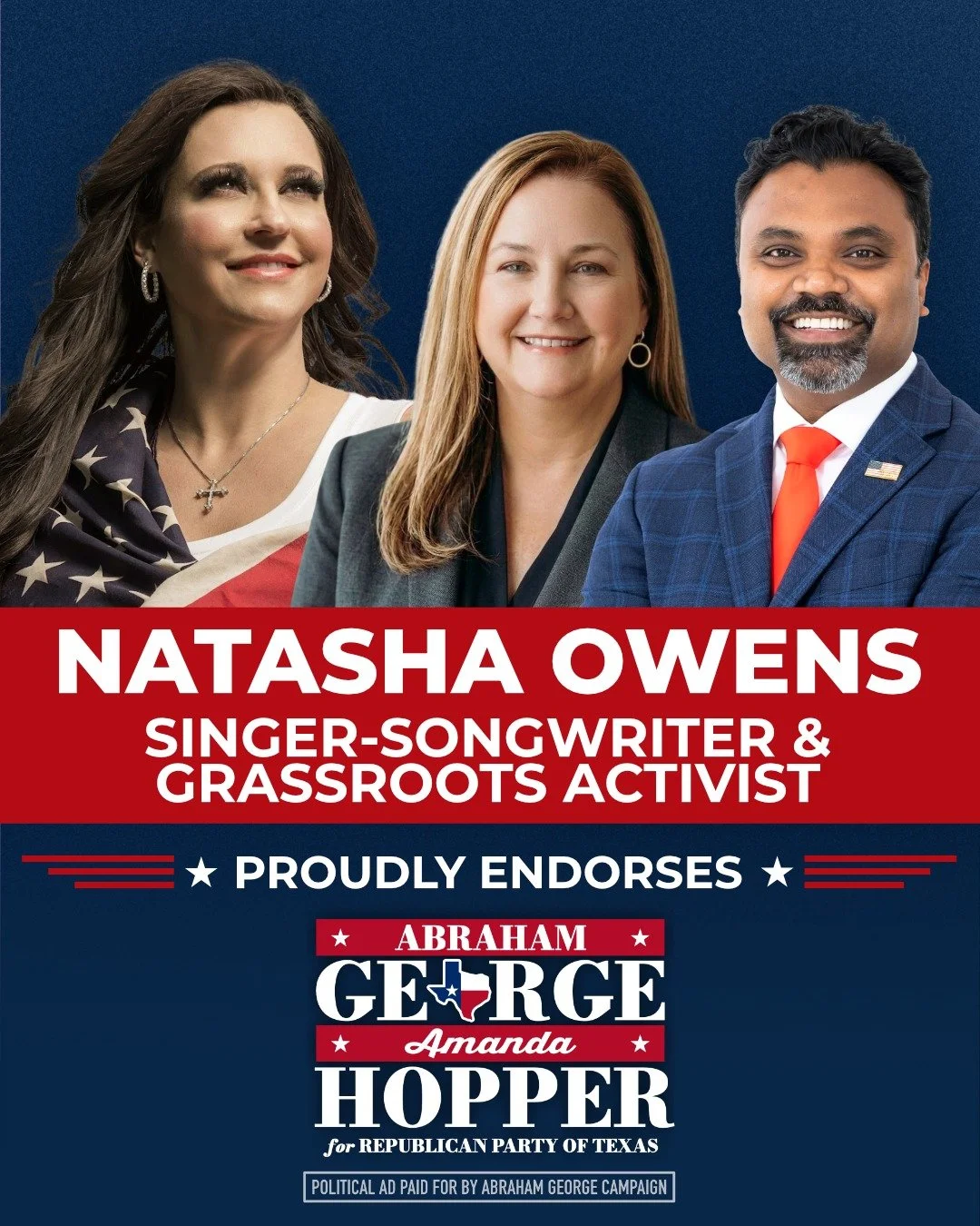 We are grateful for the endorsement of Natasha Owens, a Texas-based singer, songwriter, and grassroots voice who has used her platform to stand for faith, freedom, and the values that built this country. 

Natasha understands that this moment require
