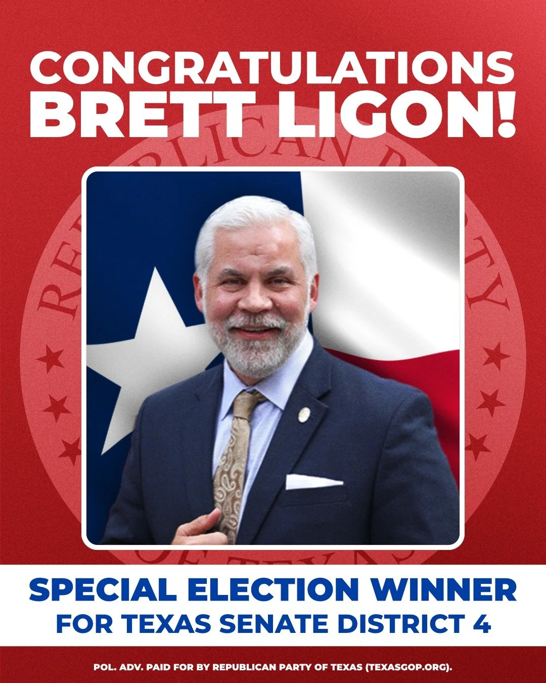 Congratulations to Brett Ligon on winning the Special Election for Texas Senate, District 4!