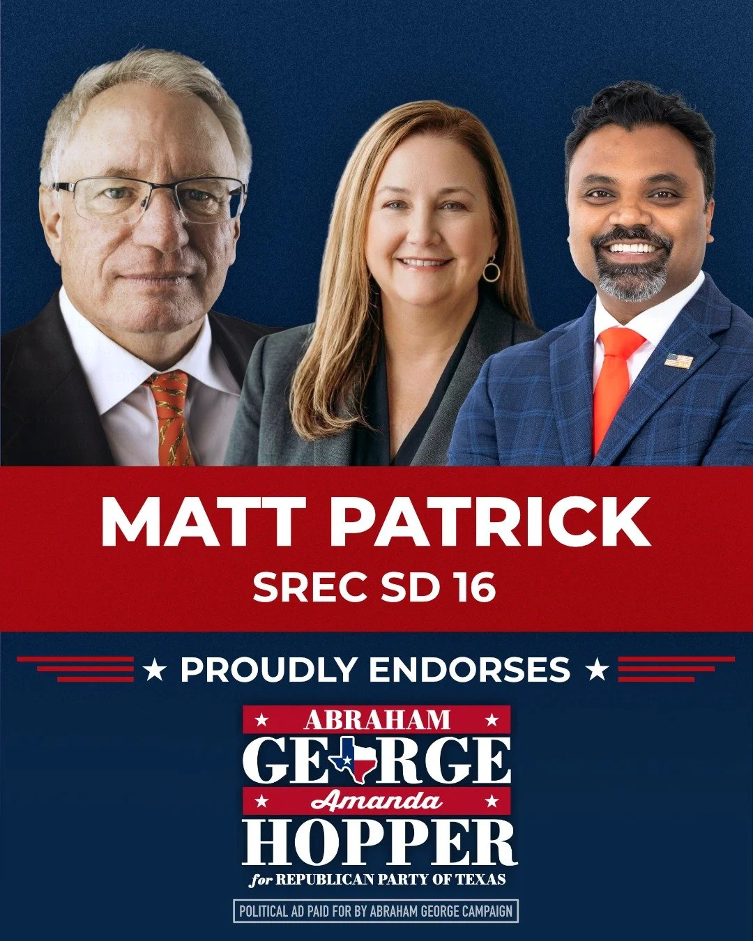 I&rsquo;m grateful to have the support of Matt Patrick, SREC Committeeman for Senate District 16.

Matt has been a consistent voice for the grassroots, by showing up, doing the work, and making sure our Party stays focused on the principles that brou