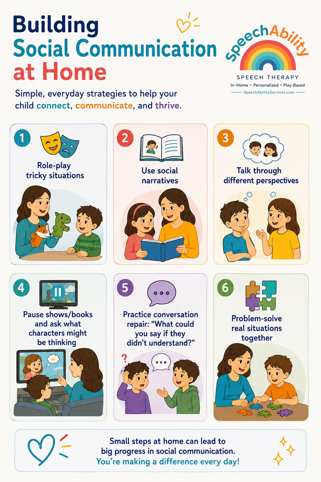 Everyday moments are full of opportunities to practice social communication. Explore simple ways to build perspective-taking, conversation, problem-solving, and communication skills through natural interactions.