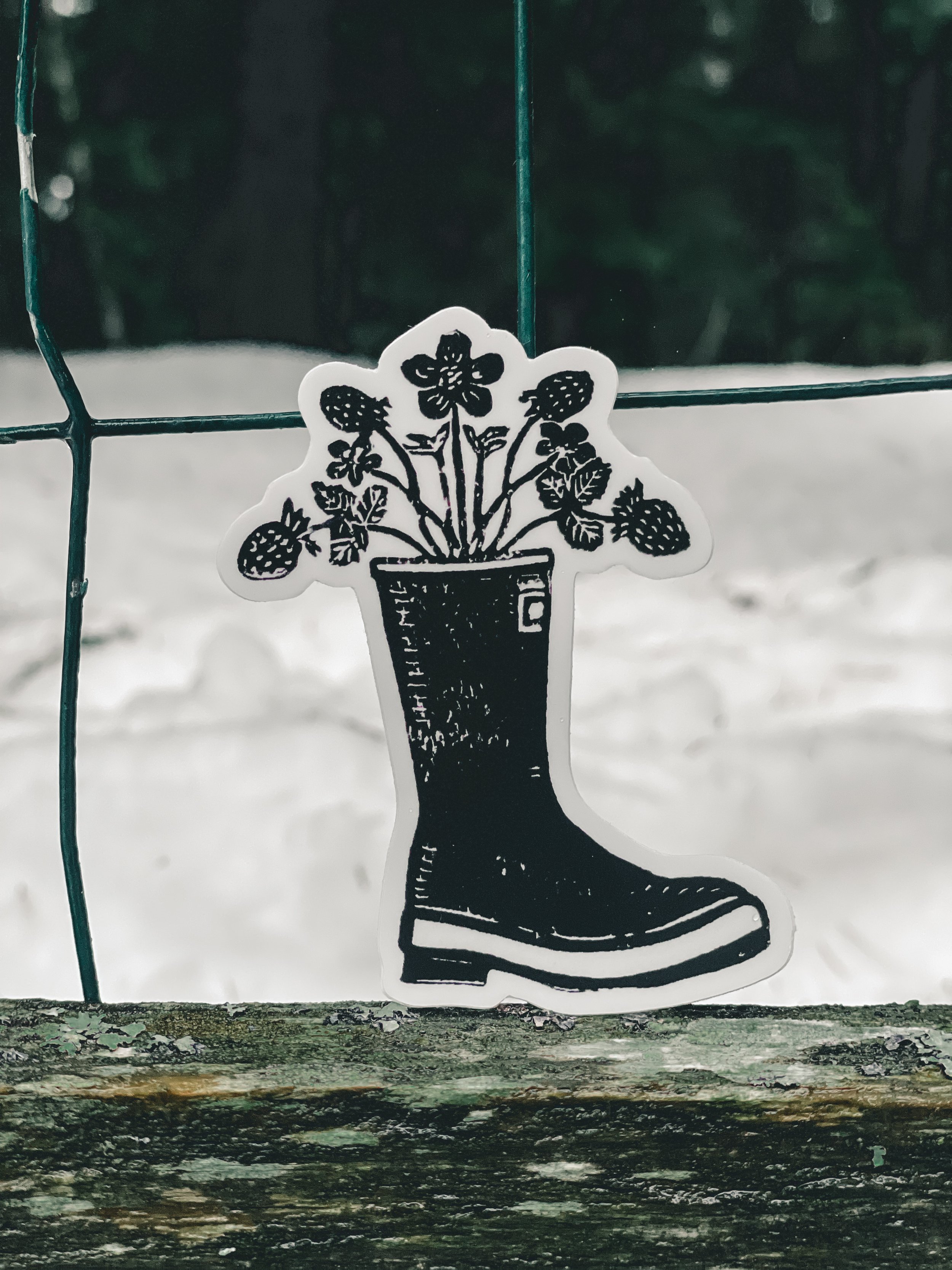 Block Print Strawberry Boot Sticker