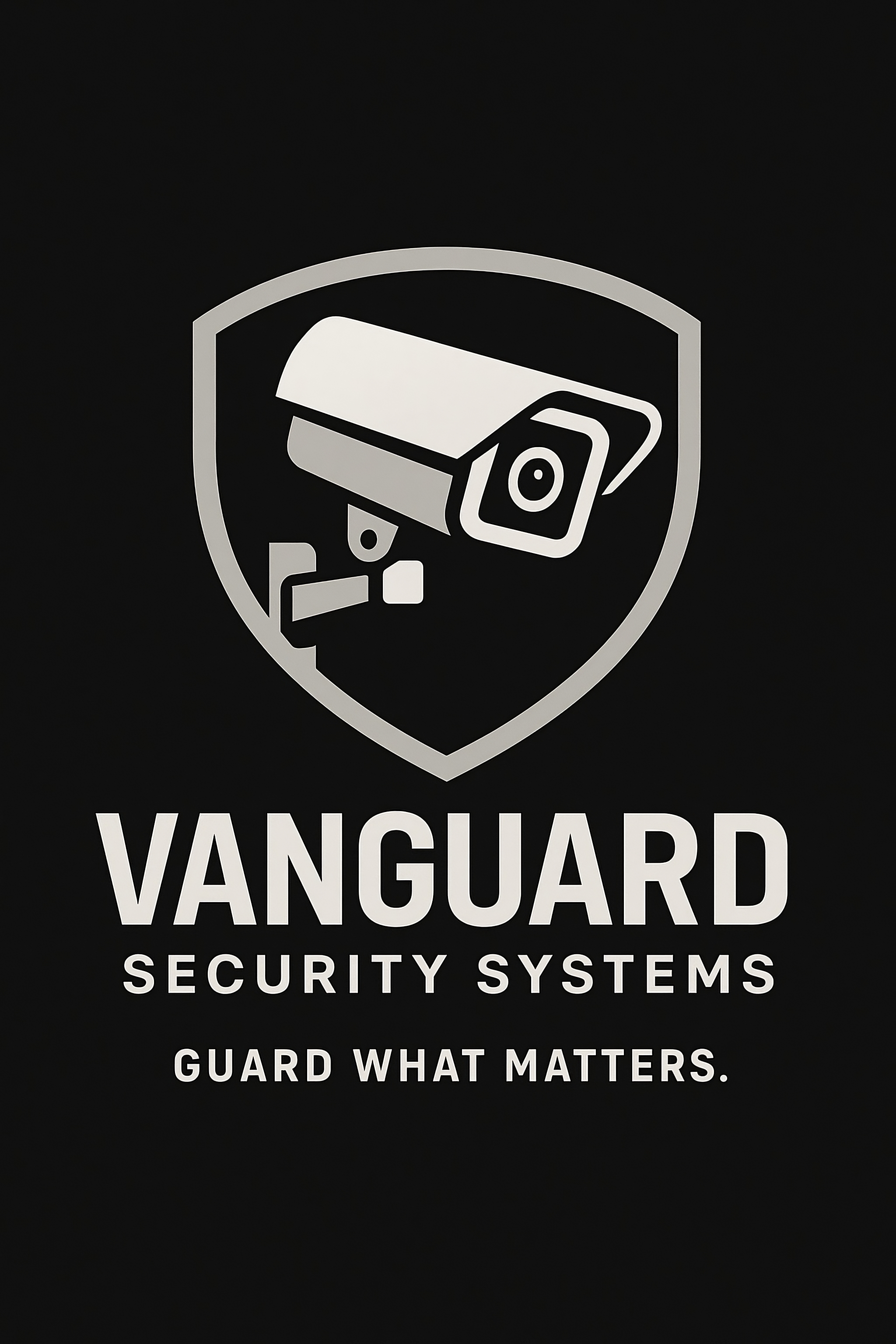 Vanguard Security Systems logo featuring a shield with a surveillance camera and the tagline "Guard What Matters."