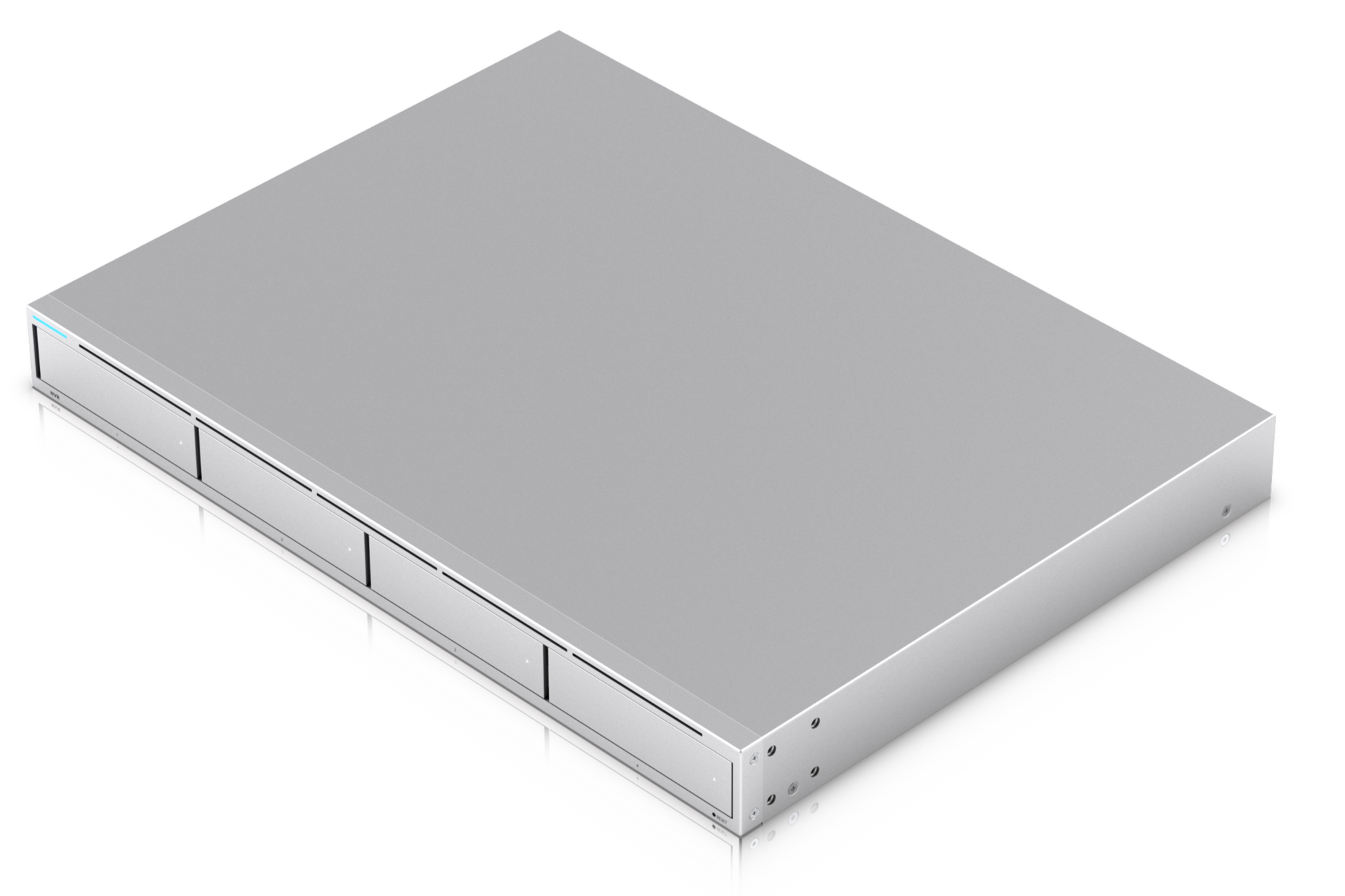 A silver, rectangular electronic device, possibly a server or data storage unit, with multiple slots or bays on its front side.