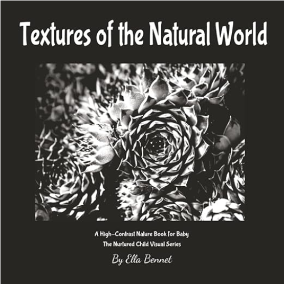 Cover of a high-contrast black and white nature book titled 'Textures of the Natural World' with a photograph of various succulents or cacti.