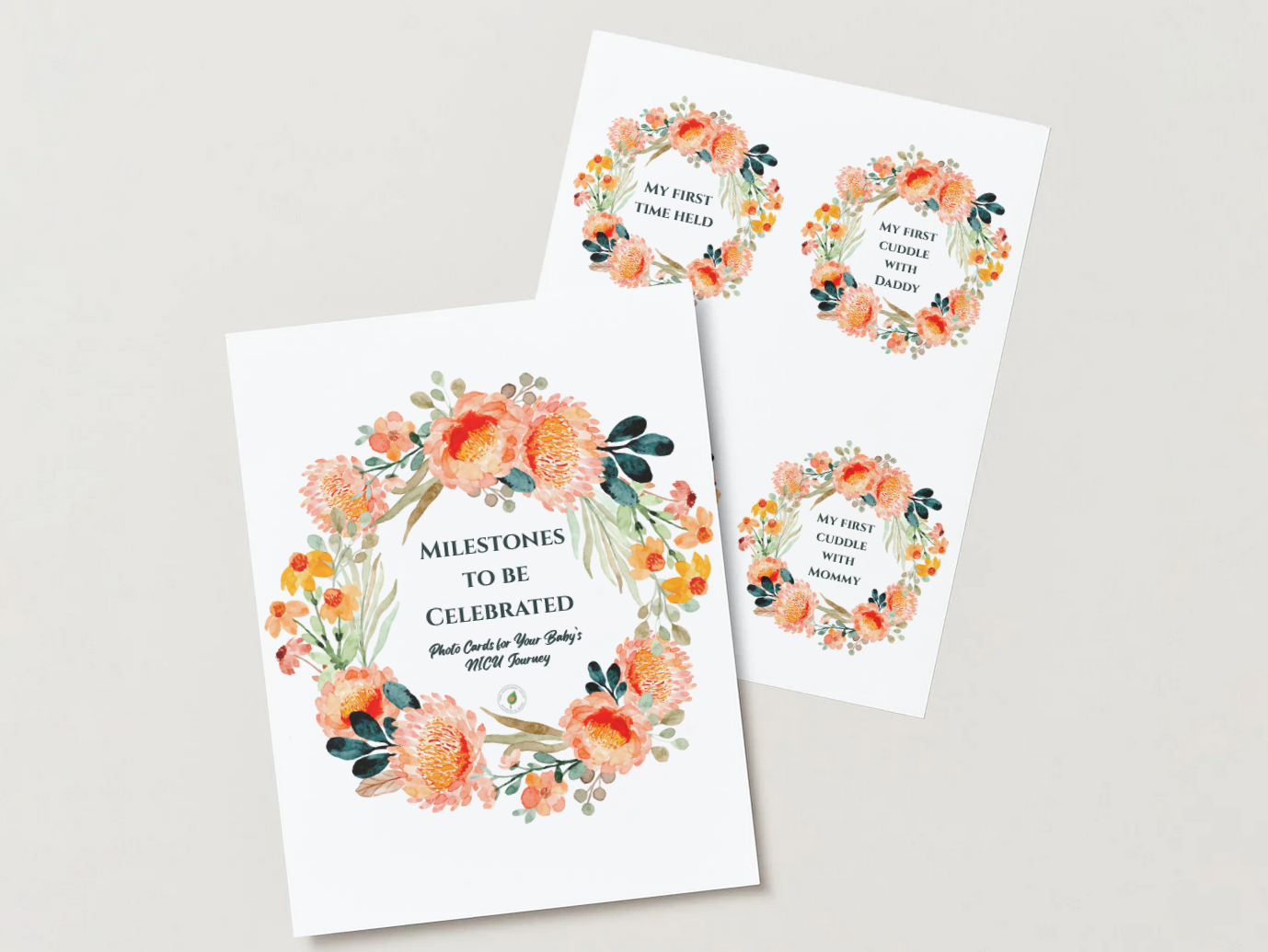 Floral 60 NICU Milestone Photo Cards