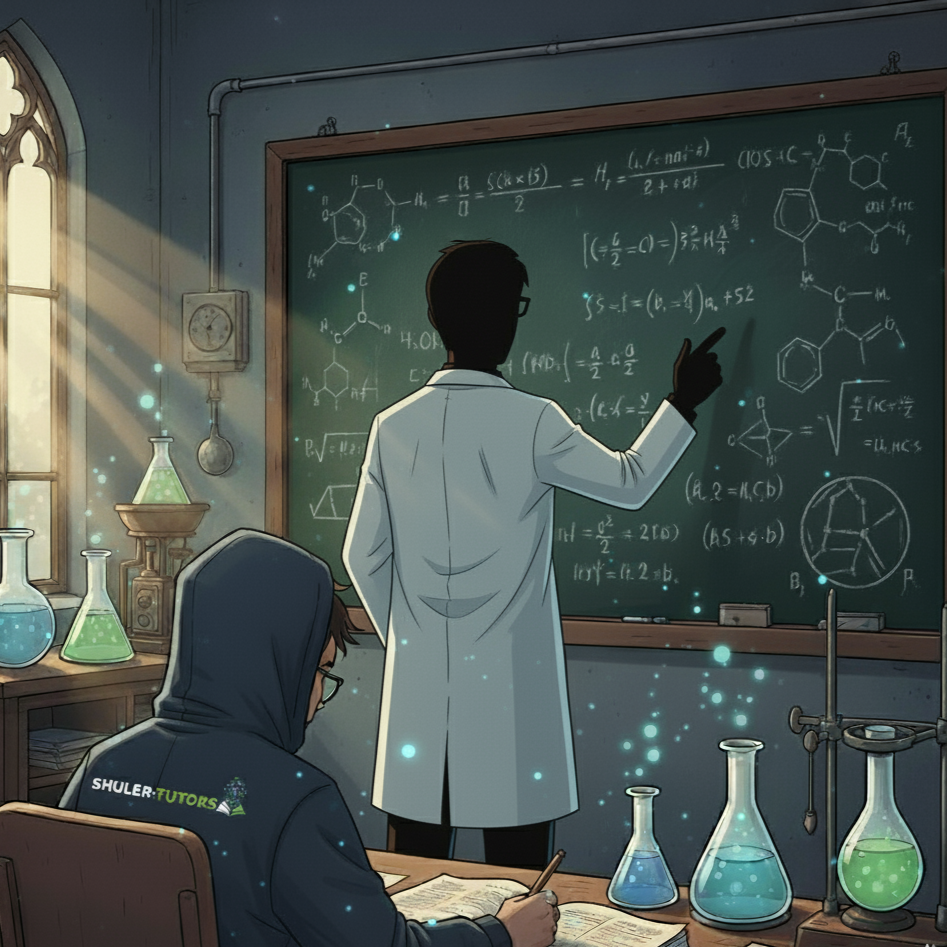 A tutor teaching a student calculus, physics and chemistry. This is a personalized, 1 on 1 session, so the student is receiving expert guidance and teachings from the tutor. This shows a very hands on and personalized approach to tutoring.