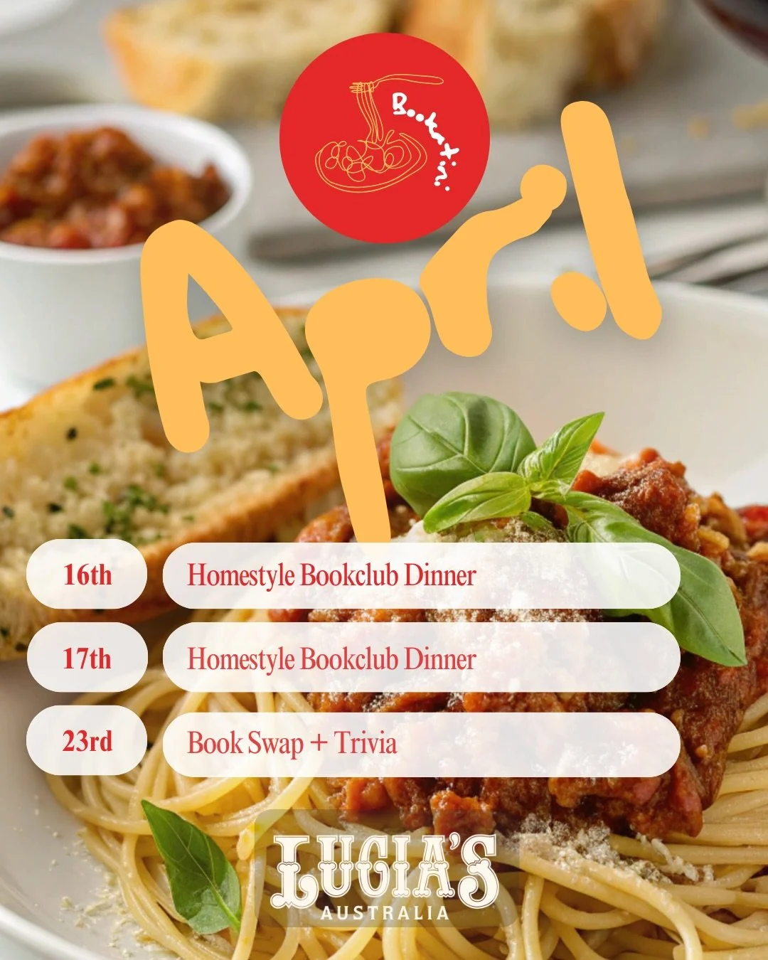 CIAO APRIL👋🏼👋🏼

🍋 Your prayers have been answered with a psychological thriller by the ever excellent @alicewriterland for our 2 x Homestyle Bookclub Dinners ft maybe my new favorite pasta? (big call I know but lordddd this is a goodie🤤) 

🍝 S