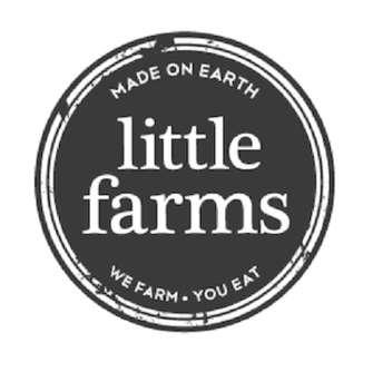 Logo for Little Farms with the slogan 'Made on Earth, We Farm You Eat'