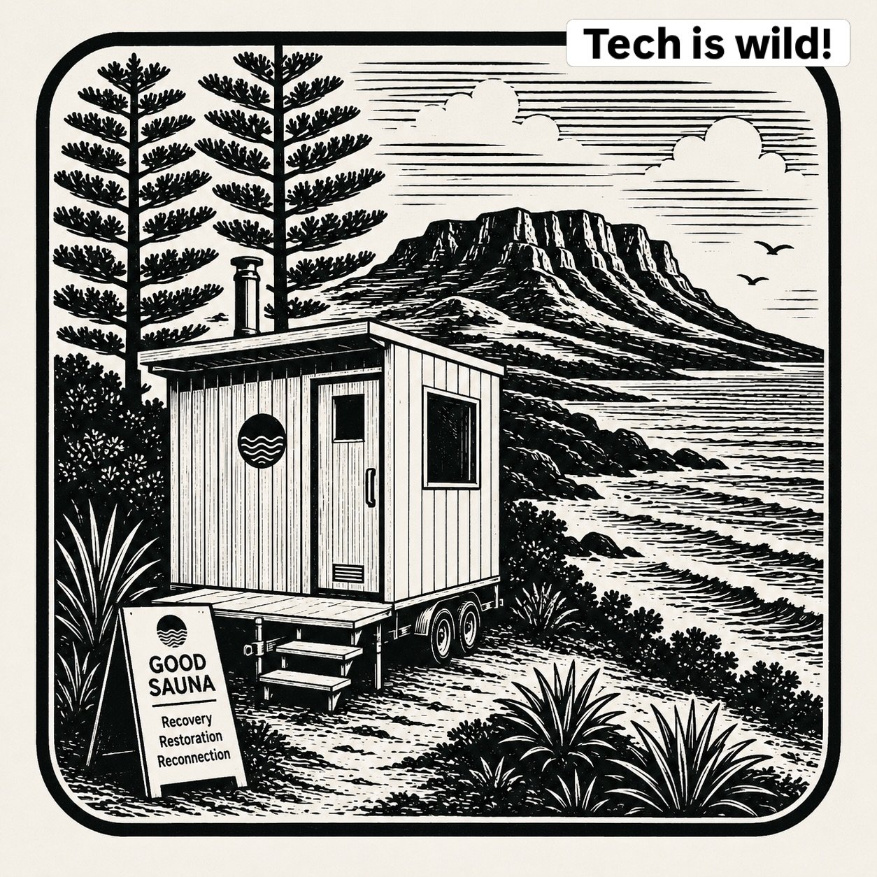 And same goes for a month a $20 Fridays.. 
Wild! .  Apparently.
&bull;
&bull;
&bull;
Nothing to see here. Just a computer generated image of a peculiarly similar sauna to the one we pull about and all set on a prehistoric version of Horseshoe!
WILD.
