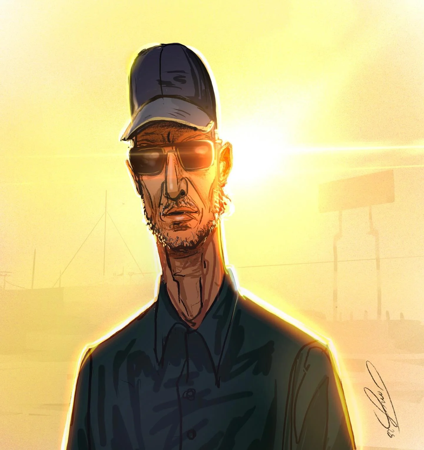 Sketching character and sunlight😎☀️⛽️#illustration #characterillustration #portrait #sun #light #sunlight #petrolstation