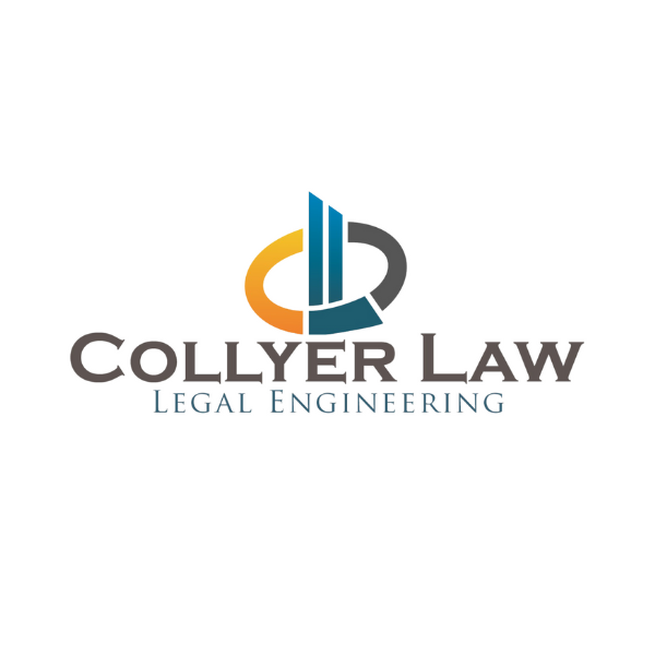 Logo for Collyer Law, Legal Engineering, featuring a stylized graphic of interconnected shapes with blue, gray, orange colors, and the company name beneath.