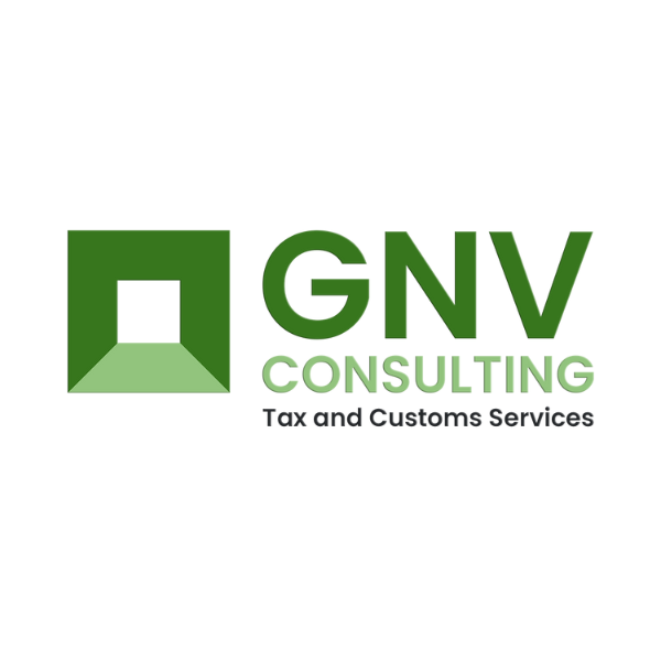 GNV Consulting logo with a green square and arrow design, company name in bold green letters, and the text "Tax and Customs Services" underneath.