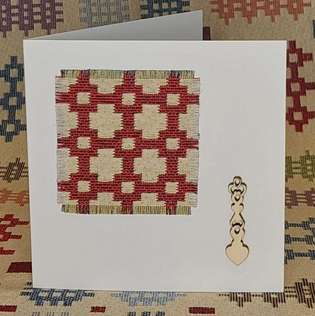 Welsh Card with Traditional fabric design and Love spoon