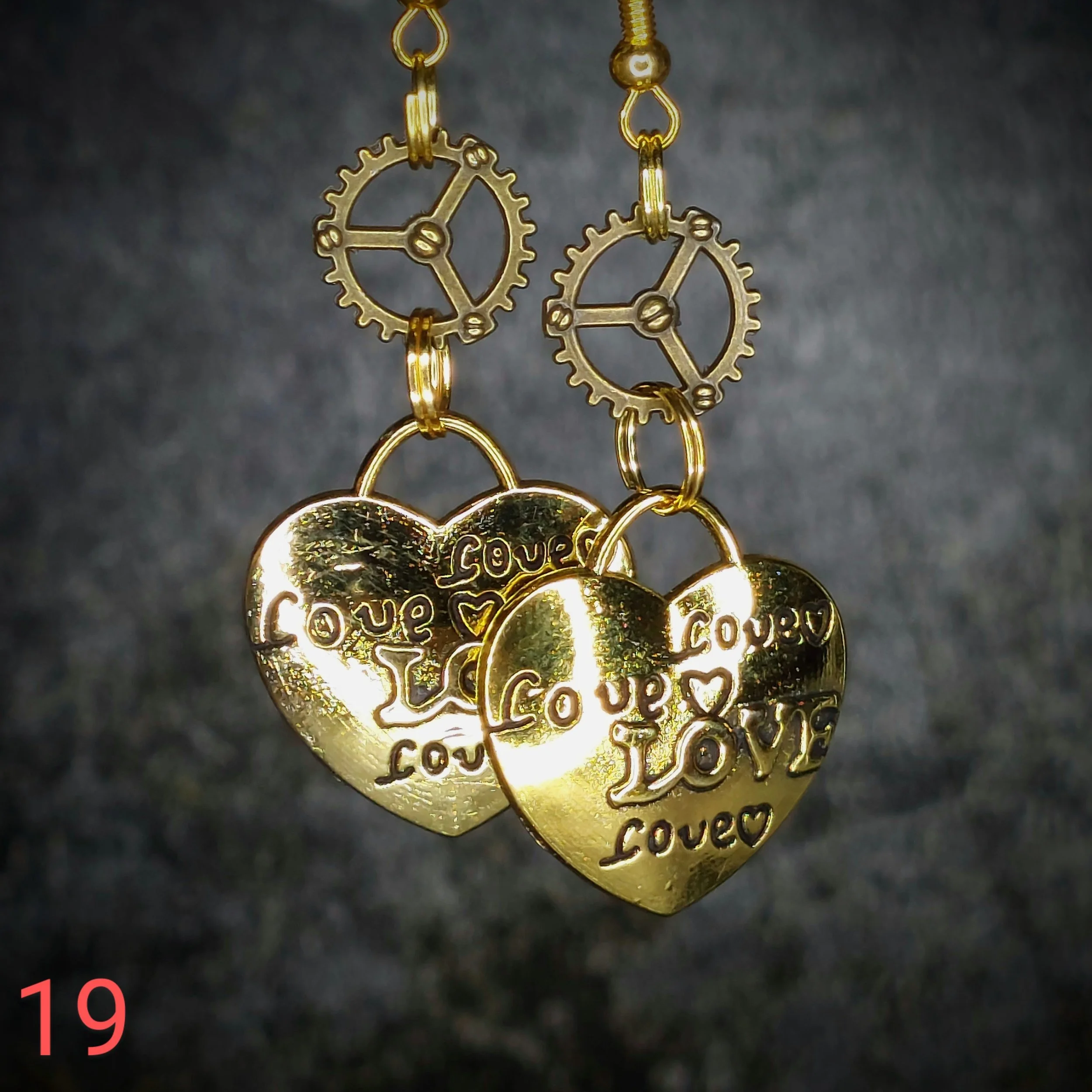 Steampunk Love Heart Gear Earrings