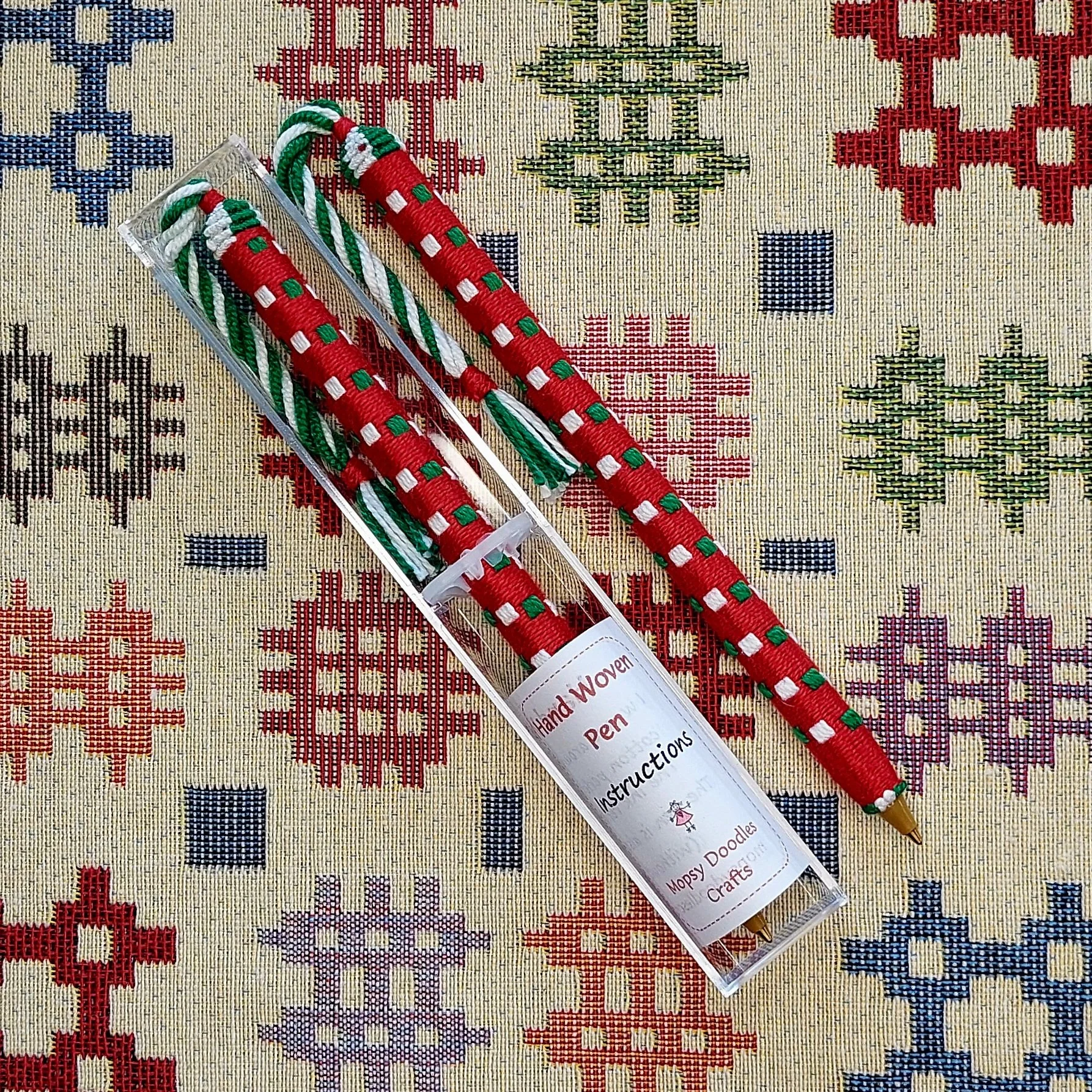 Hand Woven Pen - Welsh Green Red