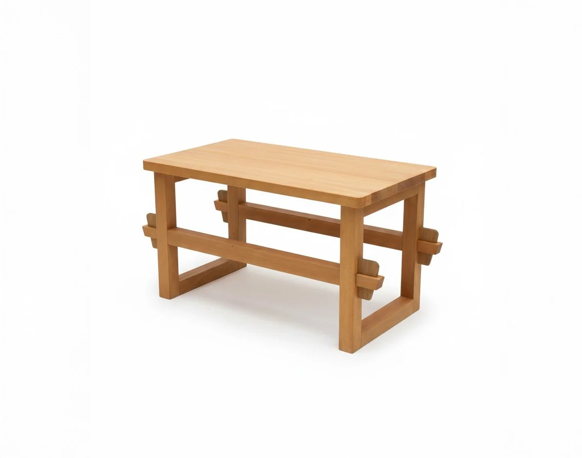 mesa con ensambles hechos a mano en madera