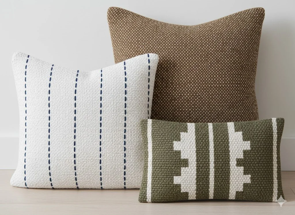 Set de tres fundas para cojines tejido en telar horizontal y kilim