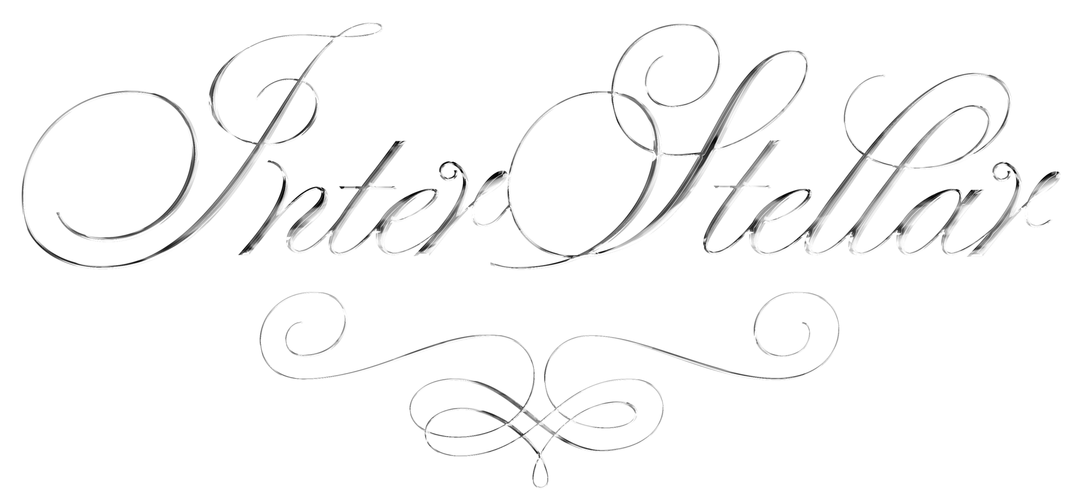 "Interstellar" in cursive, silver chrome style