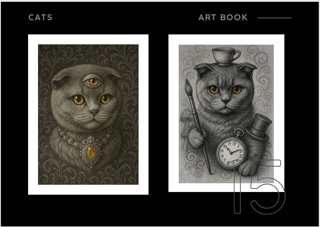 Published pages from the CATS! International Art Book
Barbagelata Contemporary Art Foundation, 2025
Featuring Annita Apostolidou Platis’ essay “Myth, Memory & the Feline Oracle.”