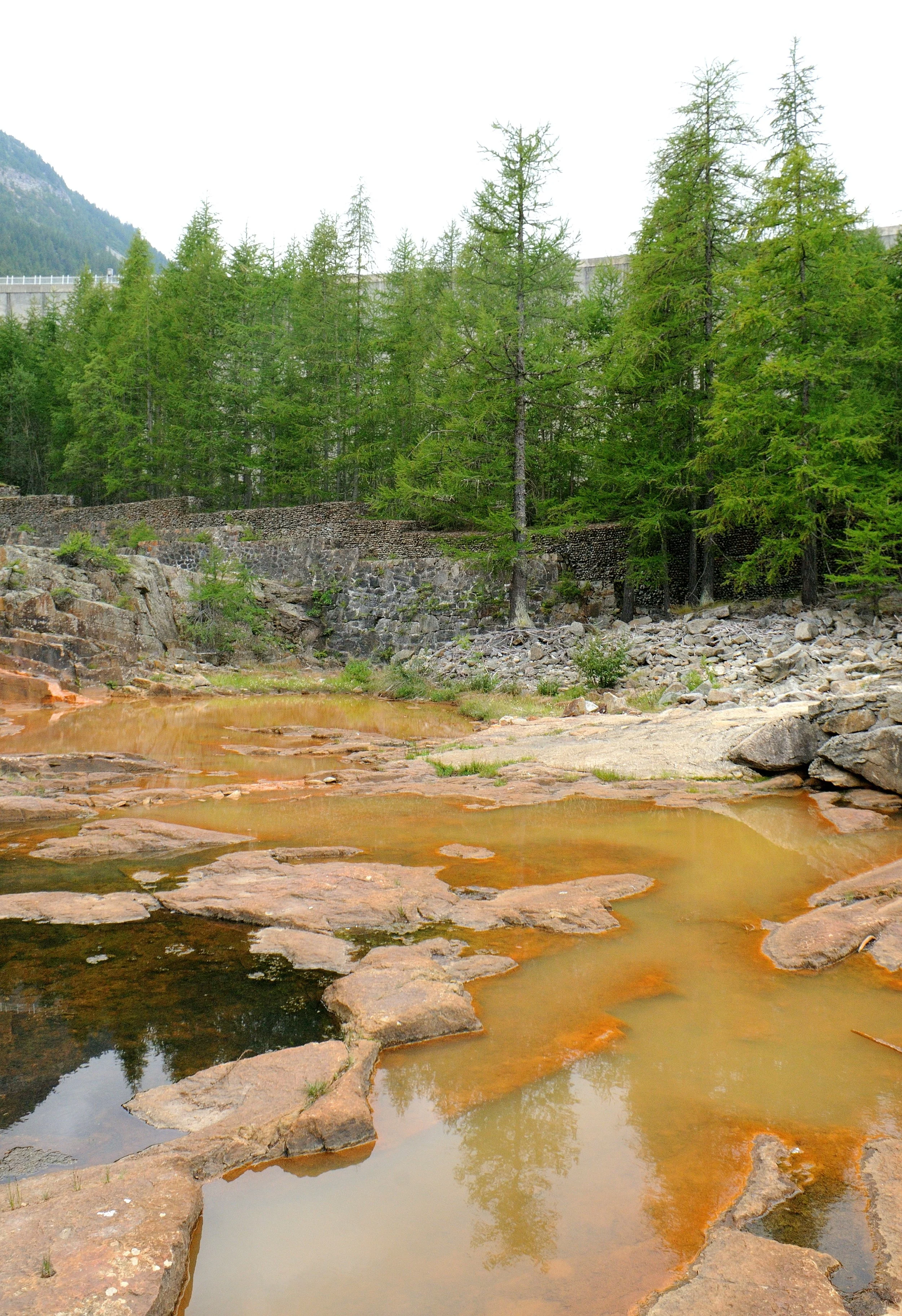 Valle Orco - le acque rosse di Ceresole Reale, storica sorgente di acqua minerale con un'importante presenza di ferro che lascia il caratteristico sedimento rosso-giallastro. Considerata diuretica e purgativa, fino alla II guerra mondiale è stata imb