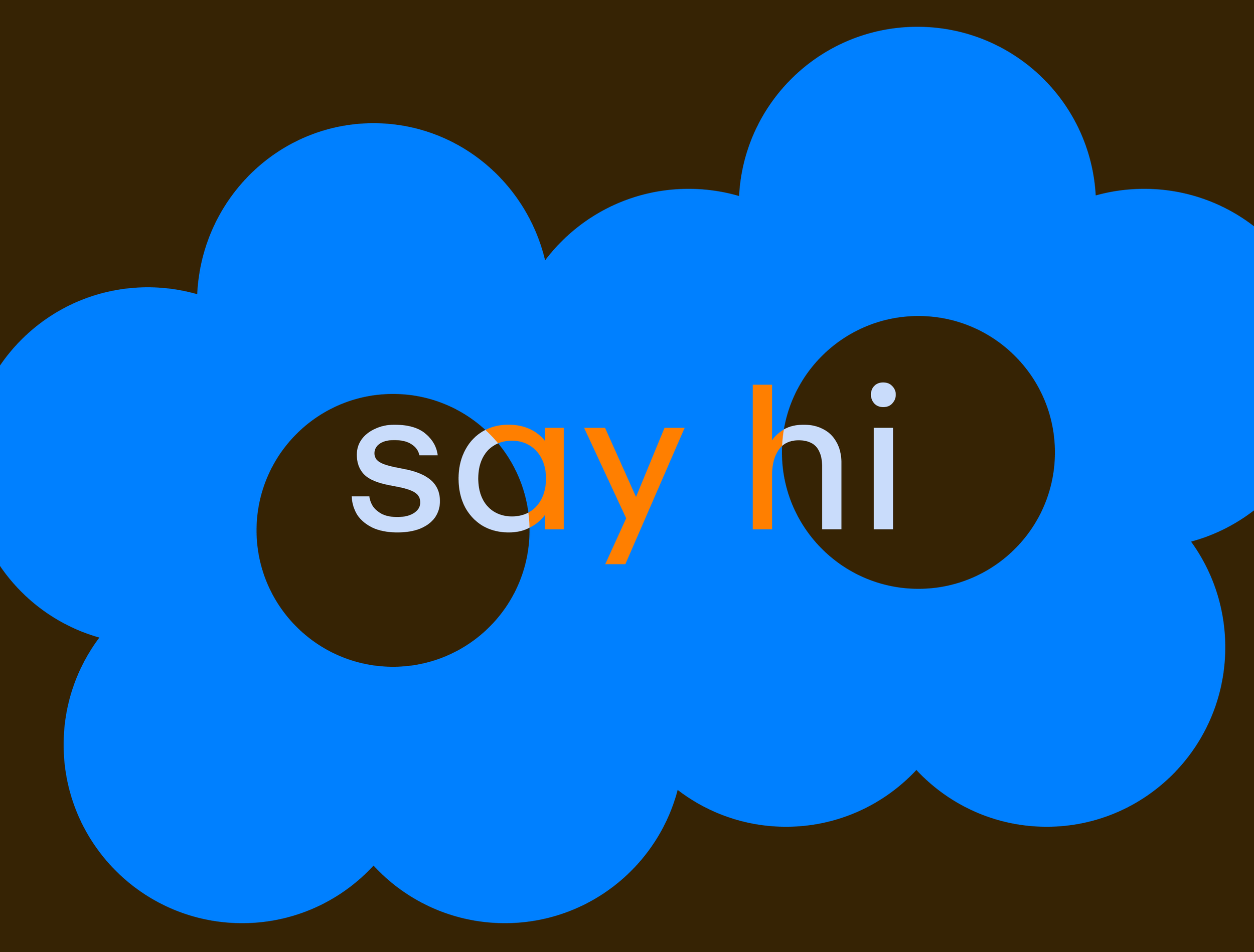 Blue cloud with black eyes and the words "say hi" written across it in gray and orange font.