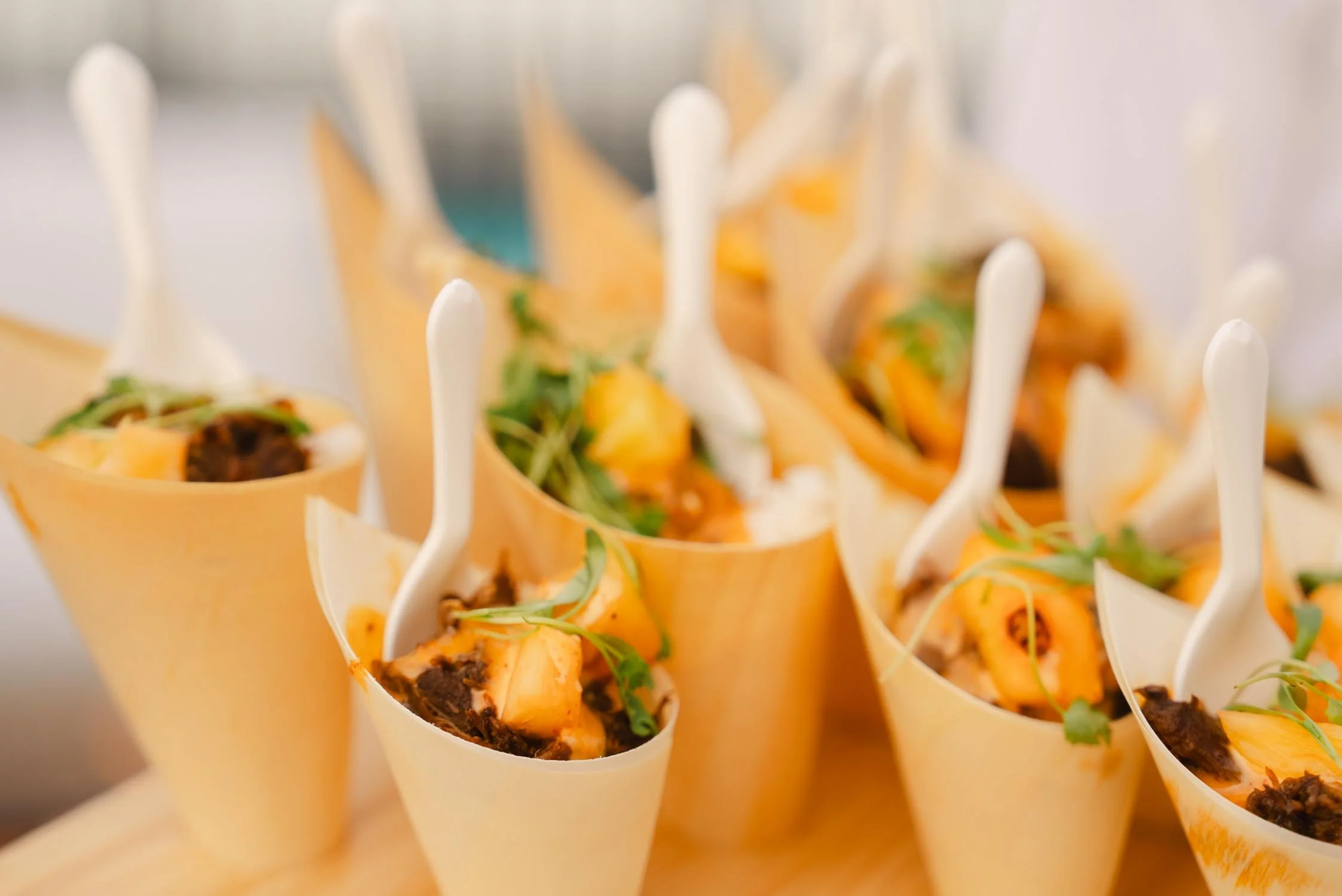 Appetizers in paper cones served at an event at The Sitio Virginia Beach
