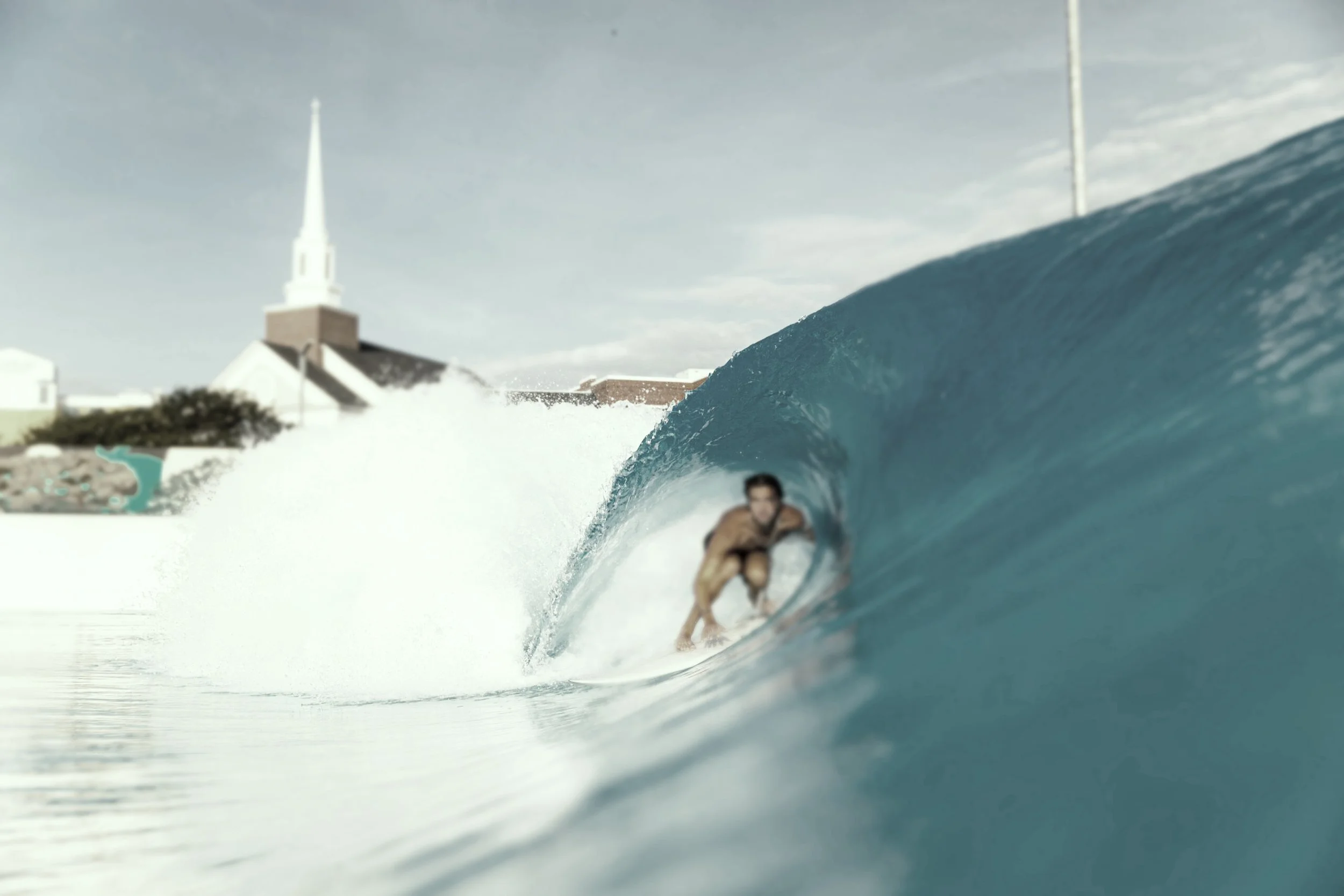 Surfer riding a barrel in the Atlantic Ocean during a surf weekend in Virginia Beach