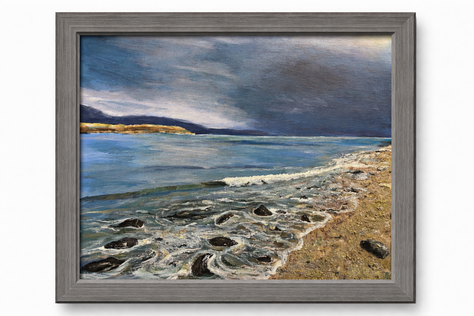Stormy coastline seascape in grey frame.png