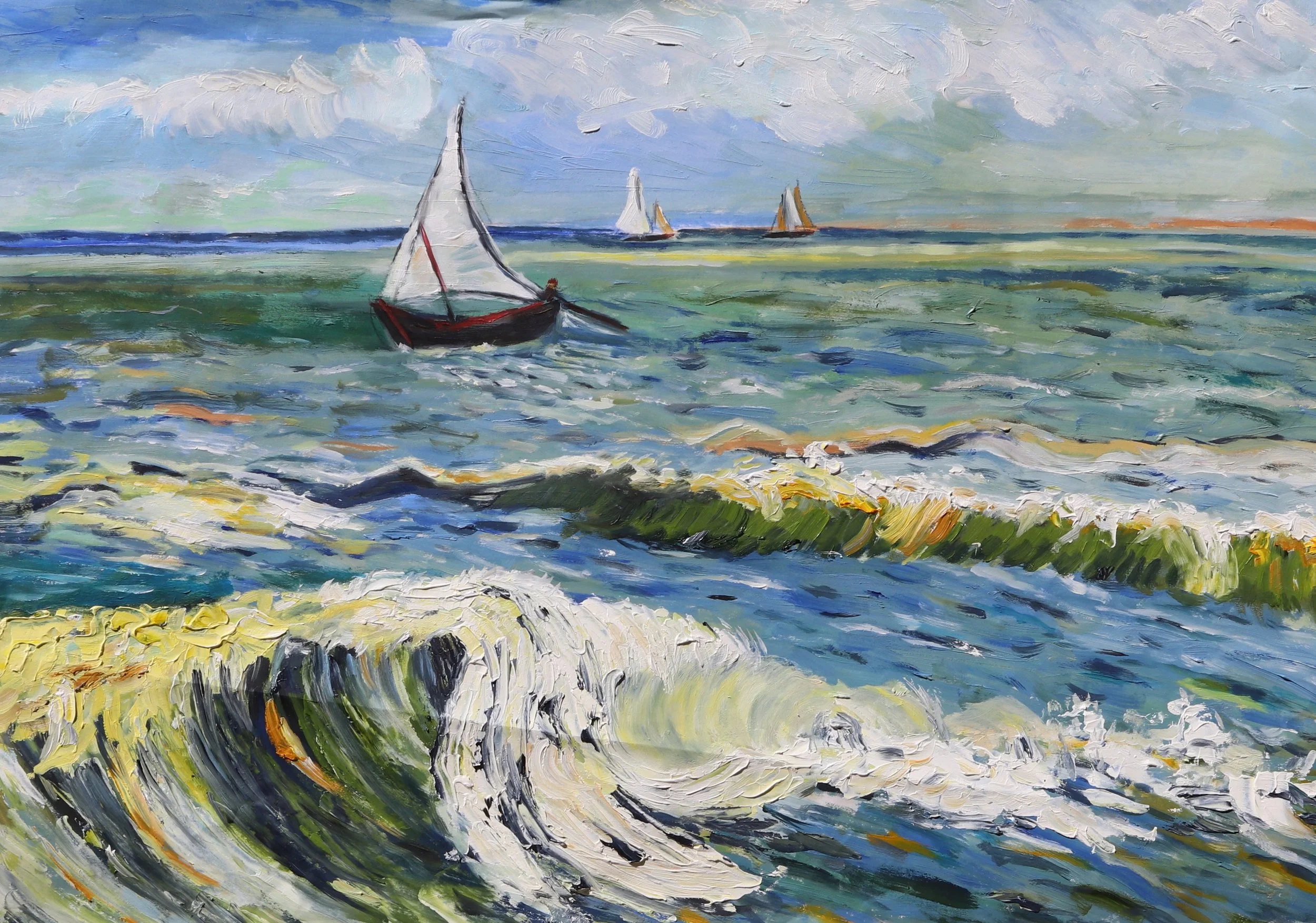 Seascape near Les Saintes-Maries-de-la-Mer my copy of a Vincent van Gogh (Media: Acrylic, Surface: Paper A3)