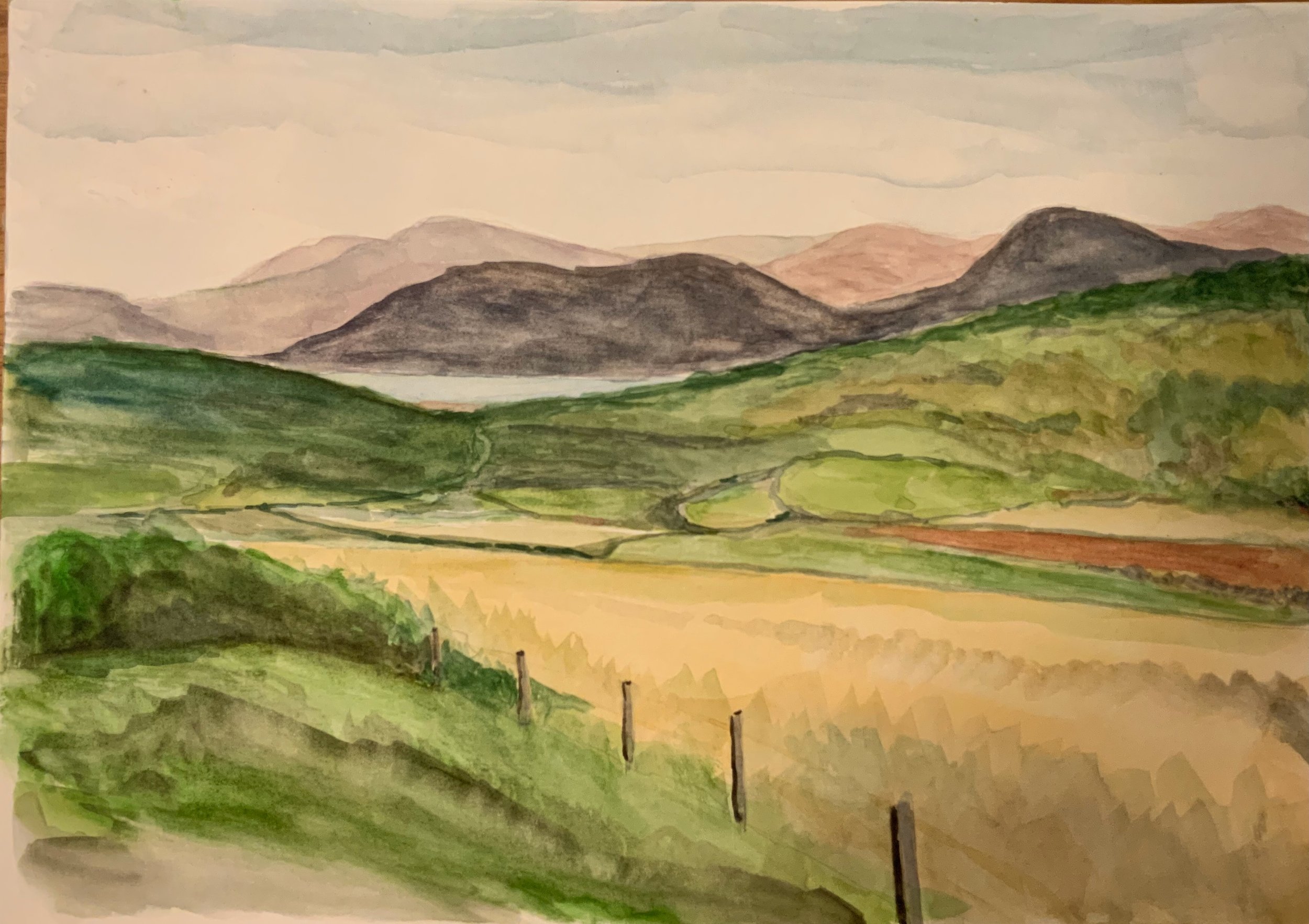 [L04] View from B8001, Kintyre (Media: Watercolour, Surface: Paper 29.7x42.0 cm ) 