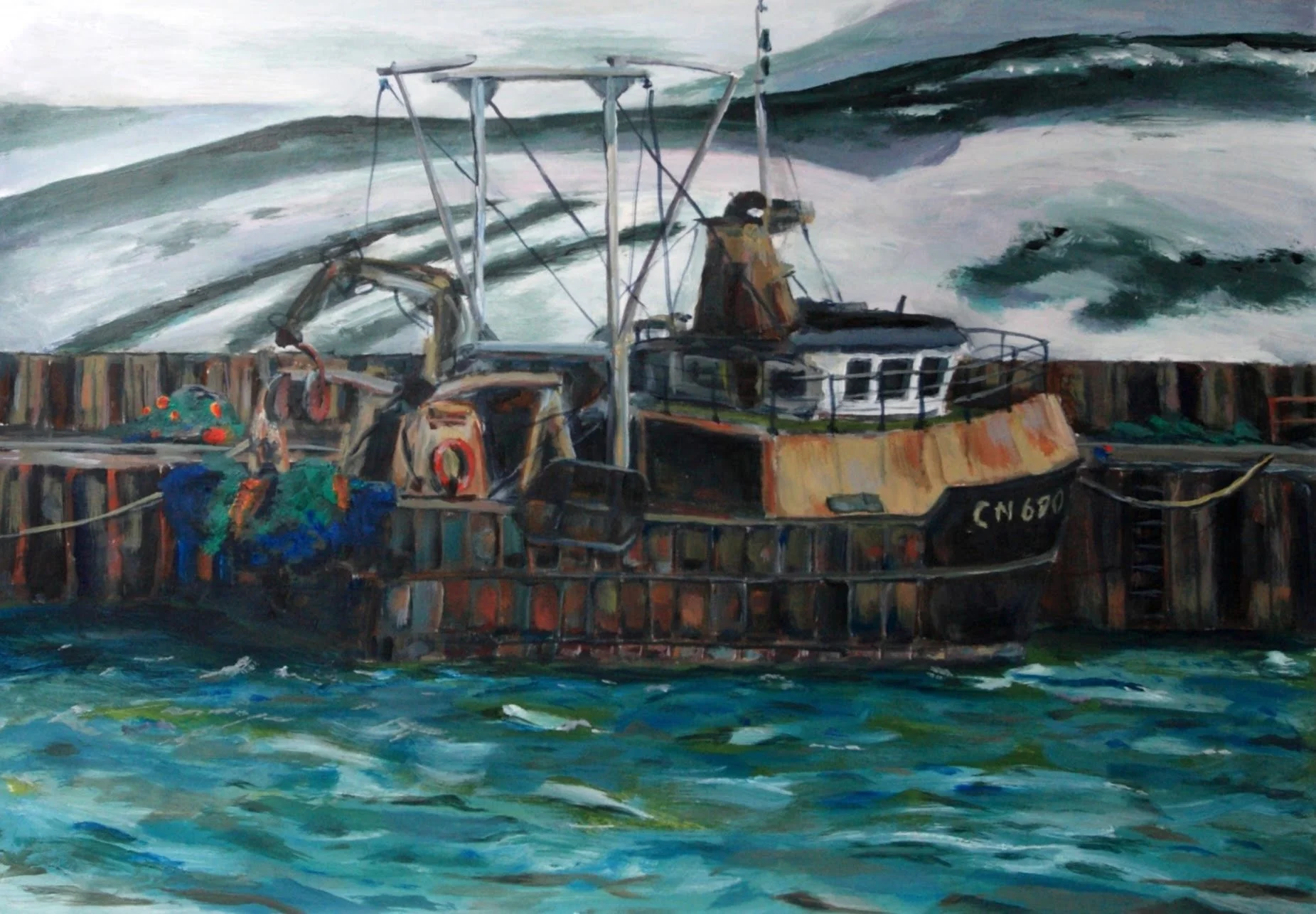 CN690 was a vintage Scottish fishing trawler named "Avalon II" (Media: Acrylic, Surface: Paper A3)