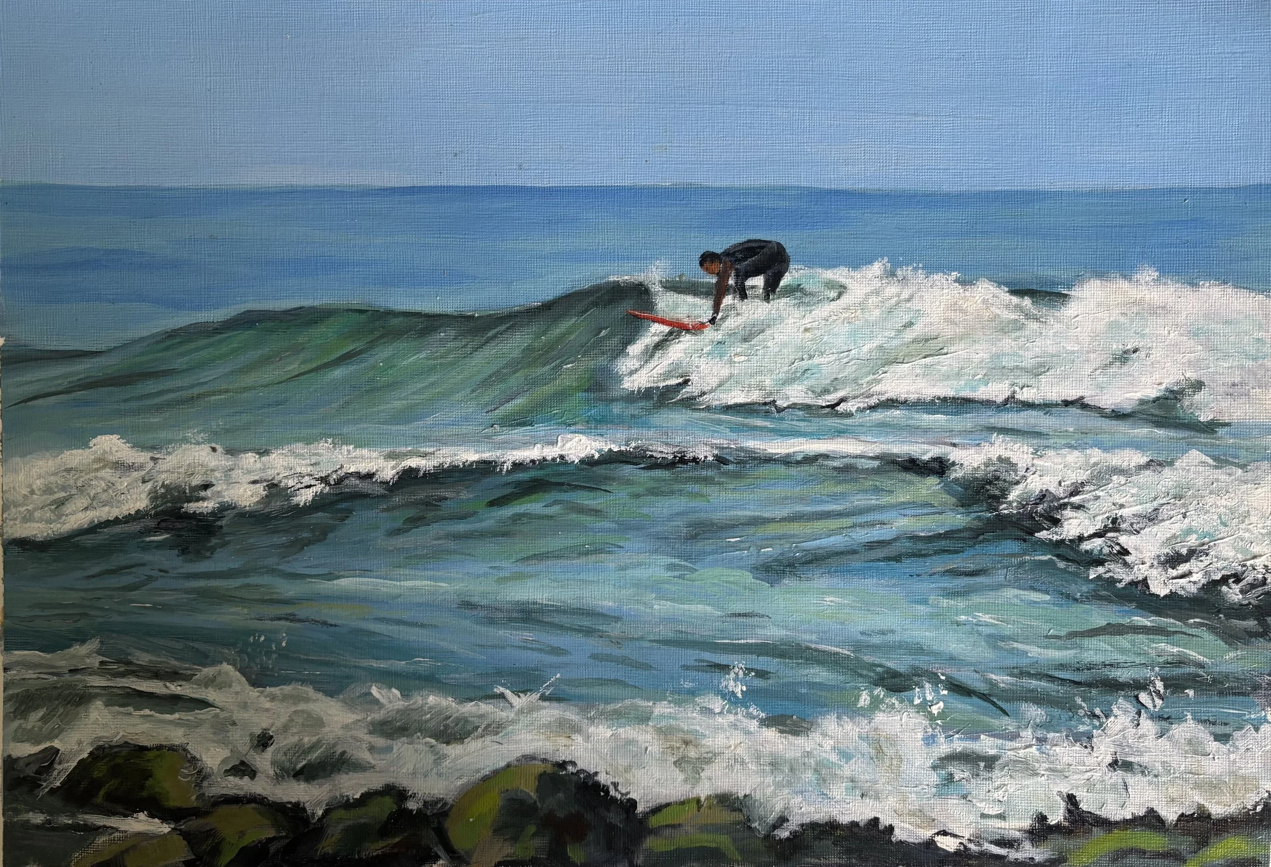 Surfing Machrihanish Bay  (Media: Acrylic, Surface: Paper A3)