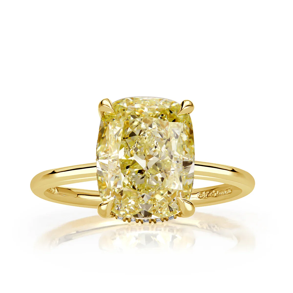 vivid yellow fancy colour diamond engagement ring in 18kt gold, showcasing intense saturation and brilliant-cut faceting