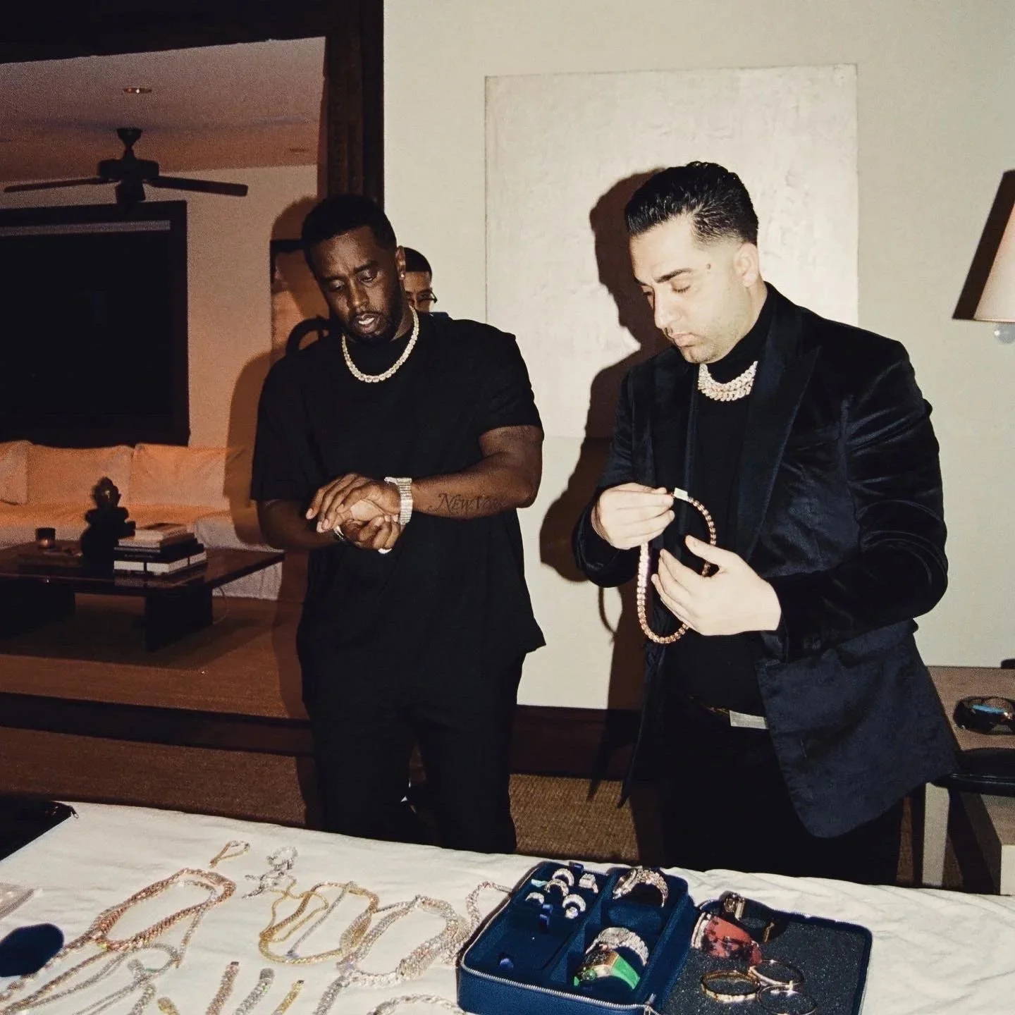 Benny the Jeweller standing next to P Diddy, showcasing his role as a celebrity jeweller trusted by global music icons.