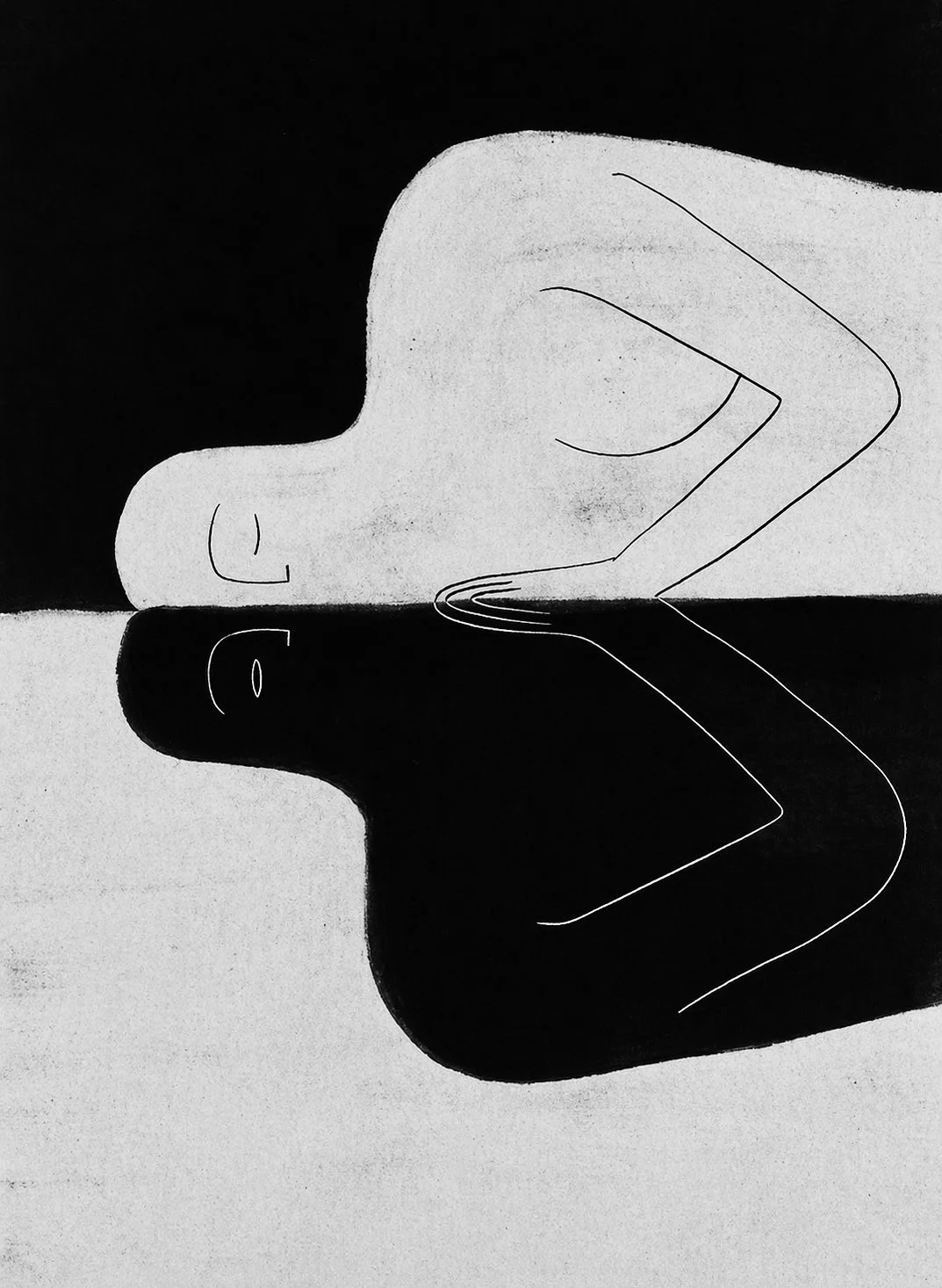 Stilfuld illustration af den menneskelige natur, der viser forbindelsen og refleksionen mellem lyset og vores indre skyggeside