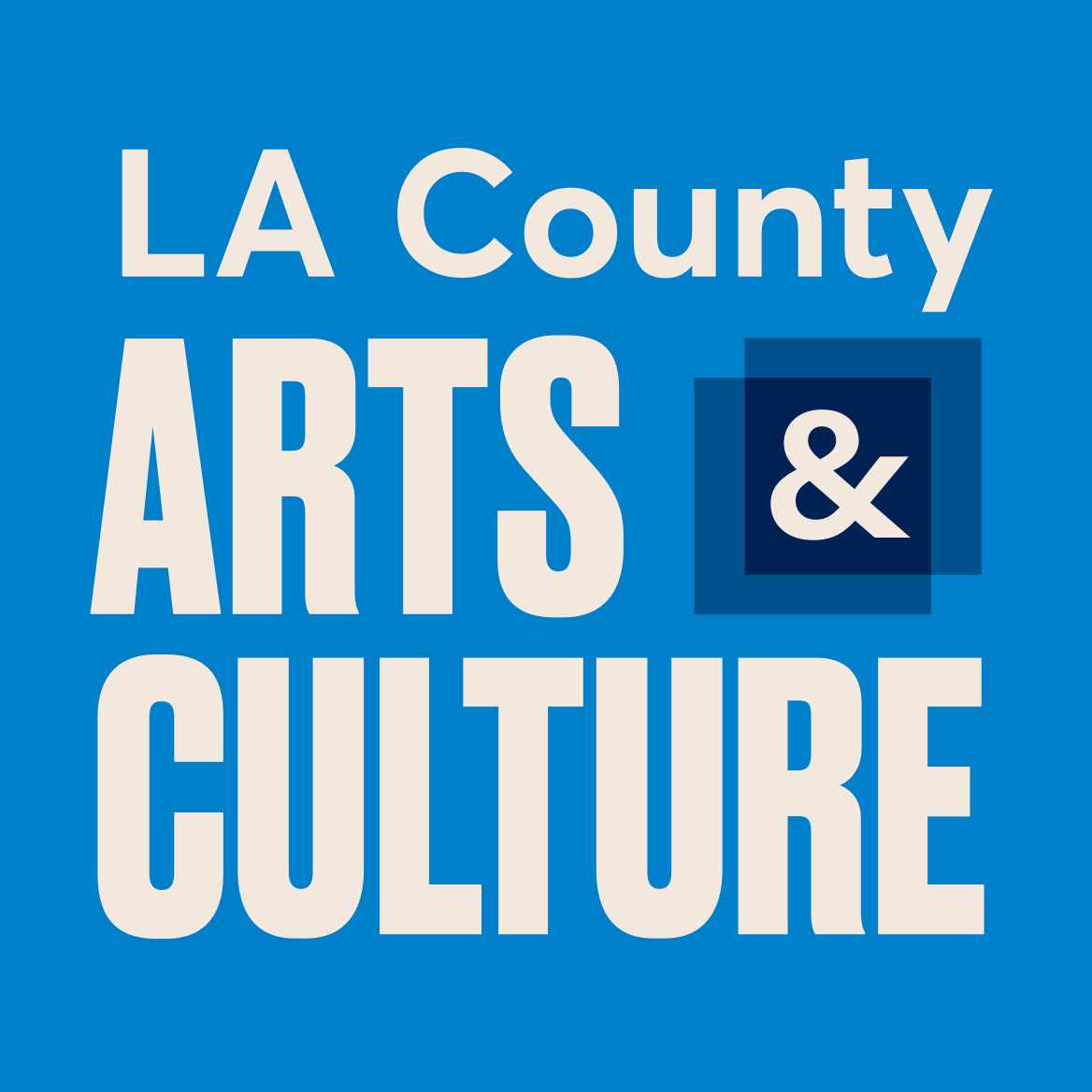 Logo of LA County Arts & Culture with blue background and white text.