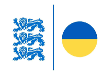 Three blue lions and a vertical line separating to a blue and yellow circle.