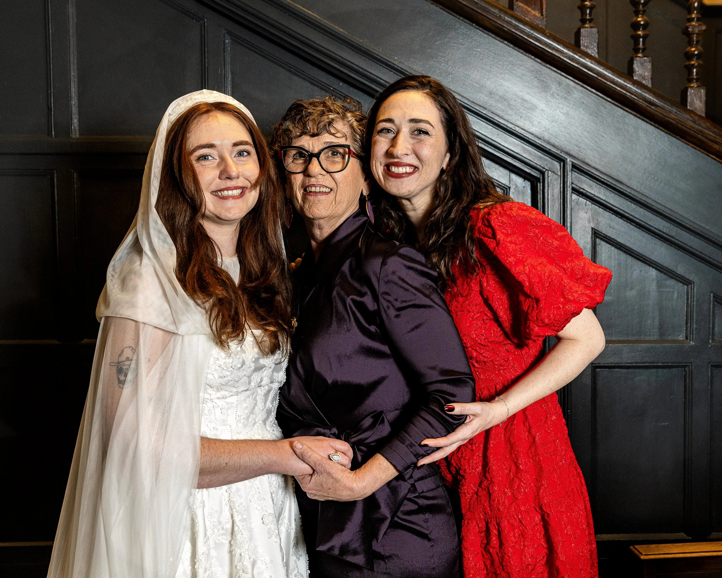 Bride with her mother and sister on her Hertfordshire wedding day