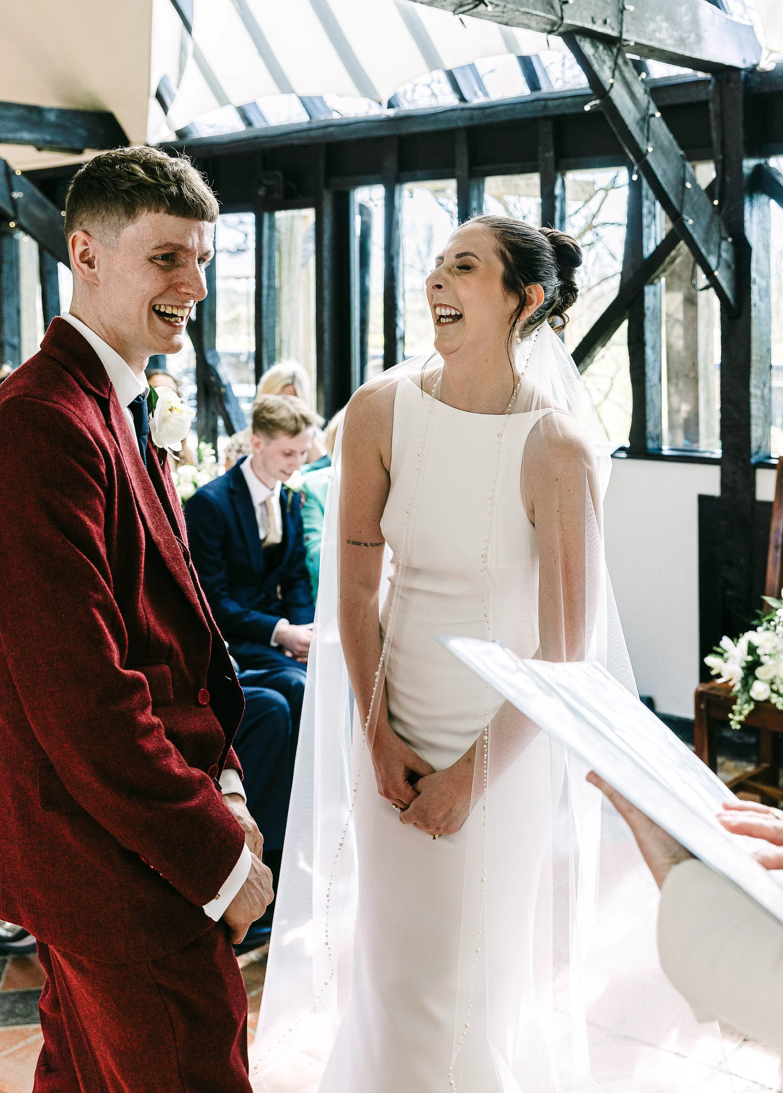 Bride and Groom during their wedding ceremony at South Farm Hertfordshire