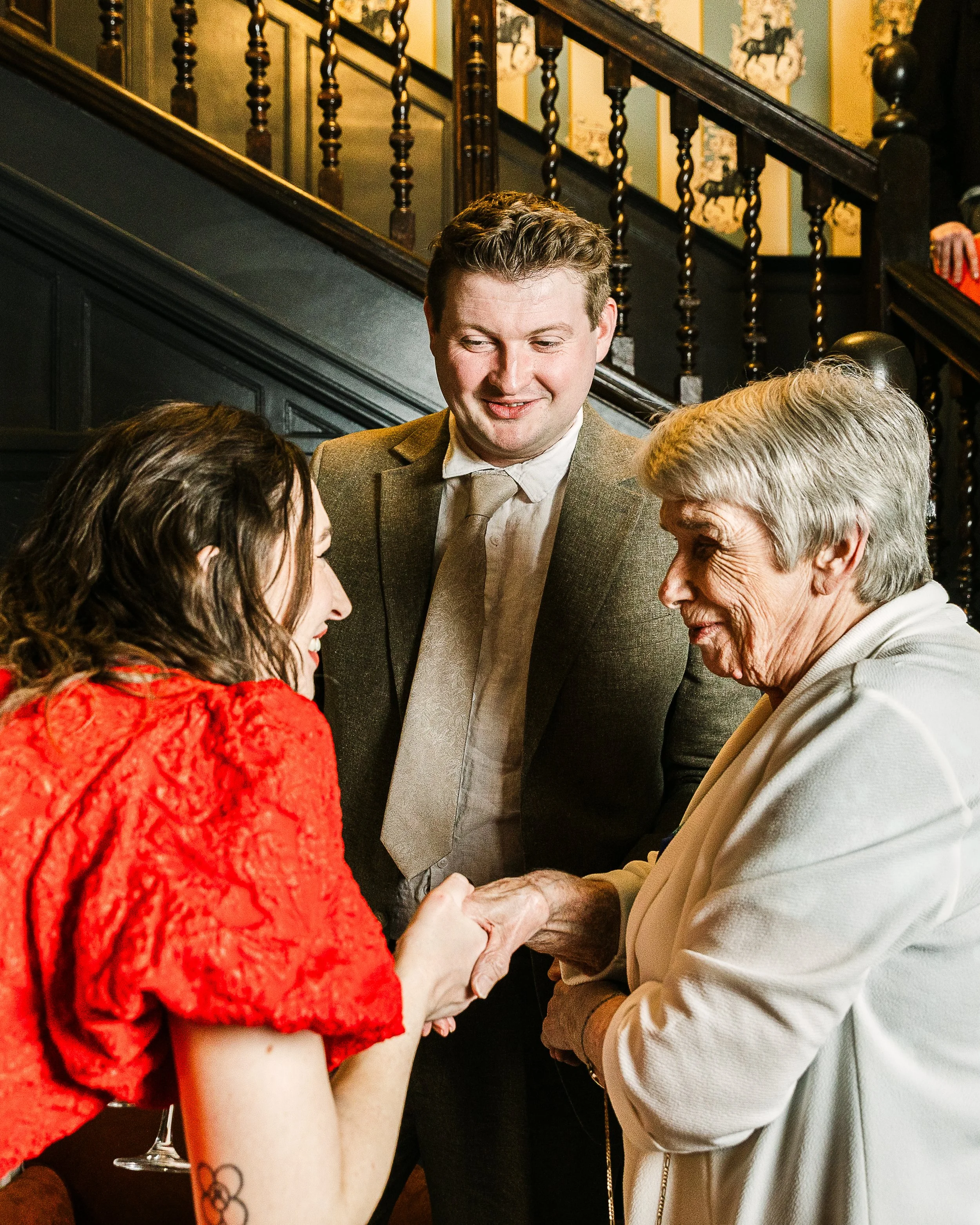 Groom introducing his Grandma to his new sister in law at his Hertfordshire wedding